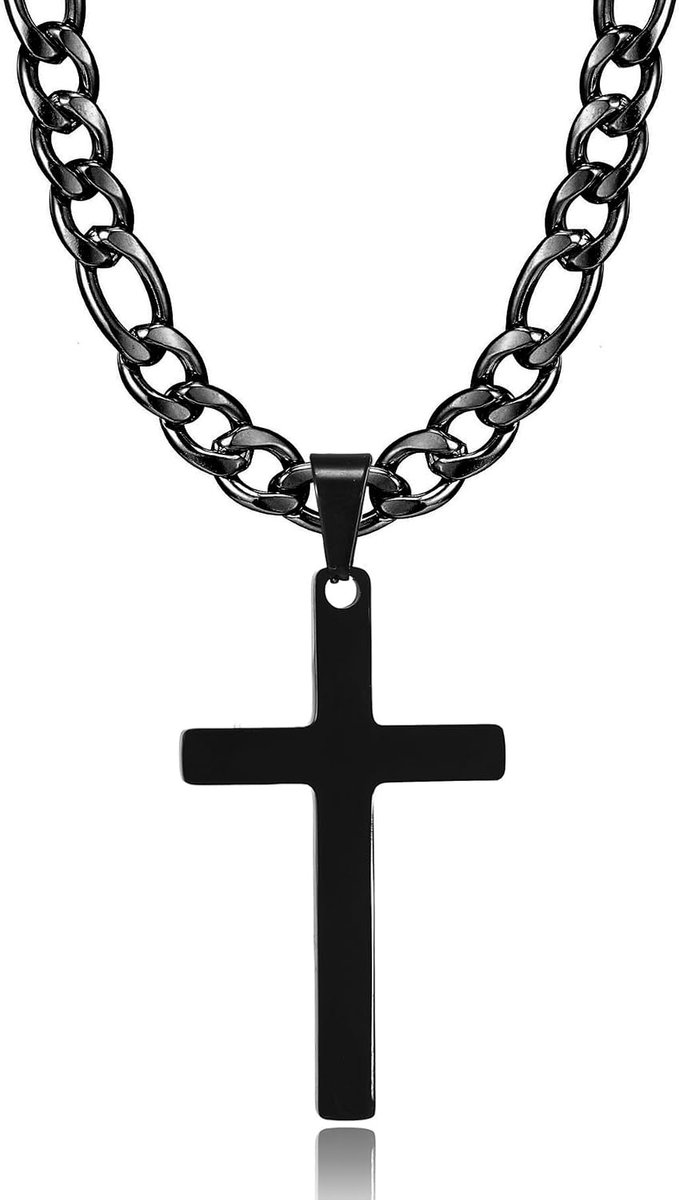Kruisketting voor mannen - 28 inch - roestvrij staal zwart - met omgekeerd kruis - stijlvol accessoire - ShopVlot