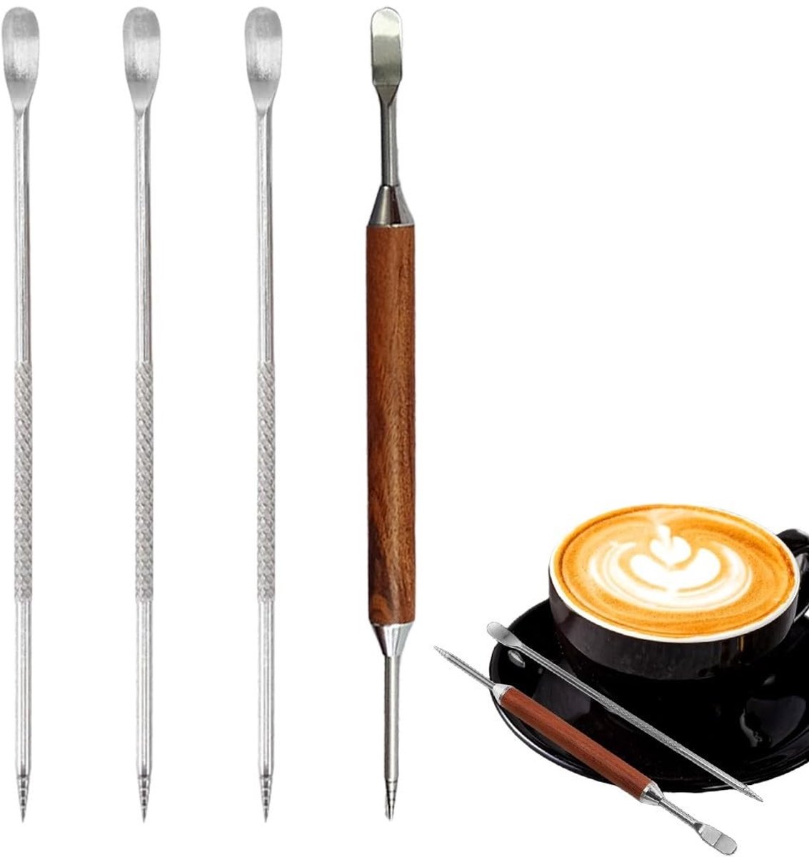Solidchoice - Set van 4 RVS Latte Art Pennen voor Koffiedecoratie