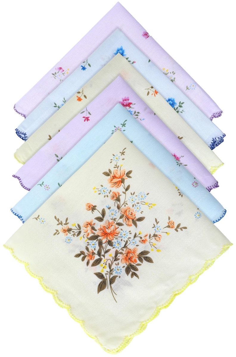 Solidchoice - Set van 6 Vintage Bloemmotief Vrouwenzakdoeken van Katoen
