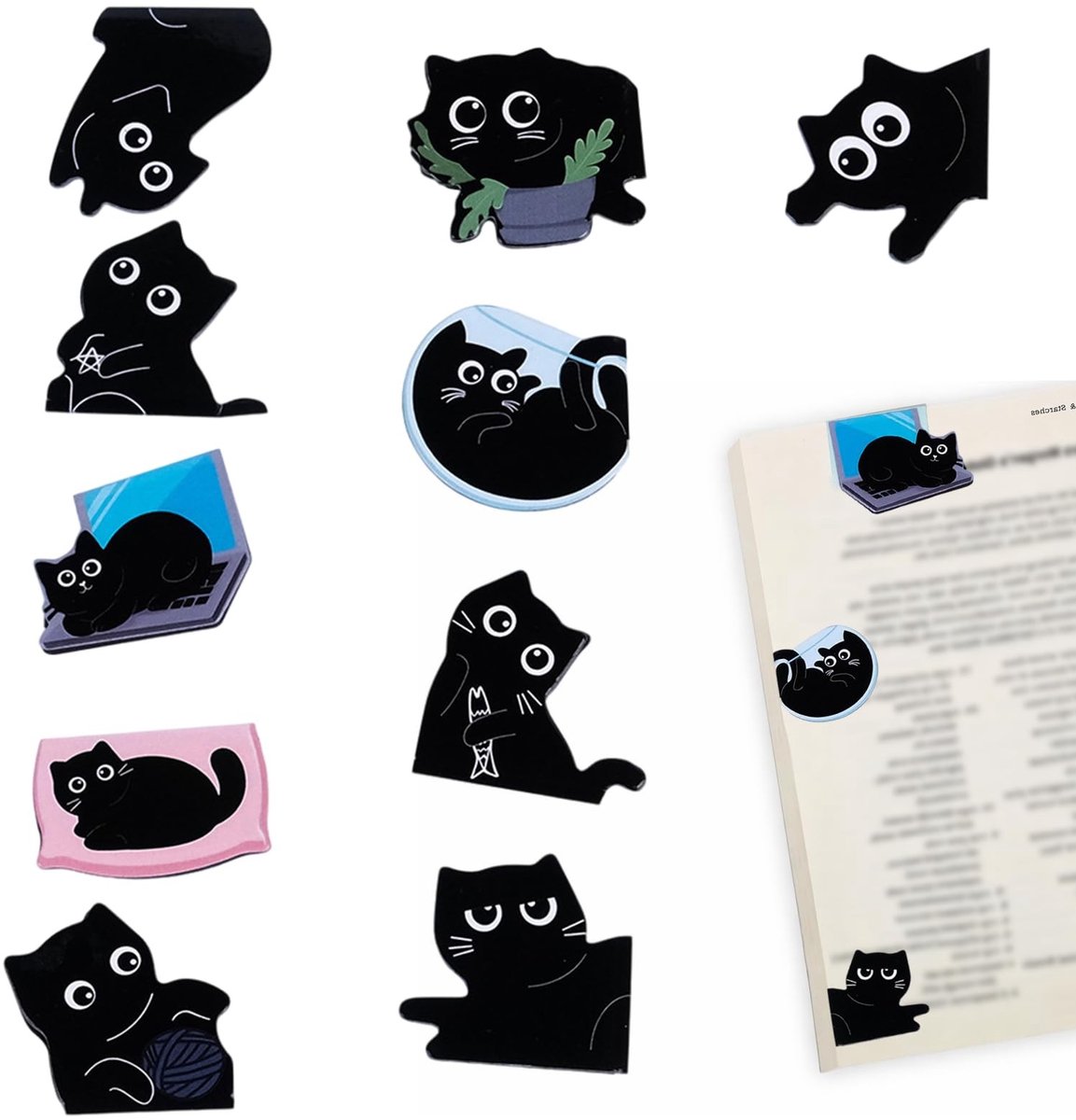 Solidchoice - Set van 10 Magnetische Boekenleggers met Kattenontwerp
