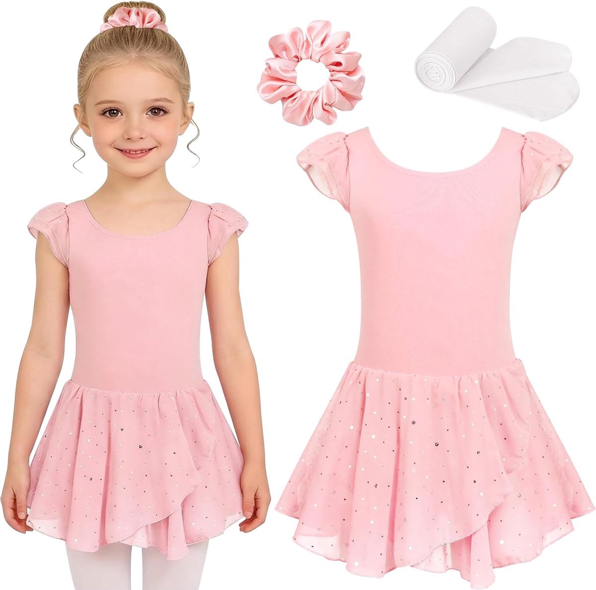Balletshirt voor meisjes 4-9 jaar - met tutu - inclusief scrunchie - perfect voor danslessen - ShopVlot