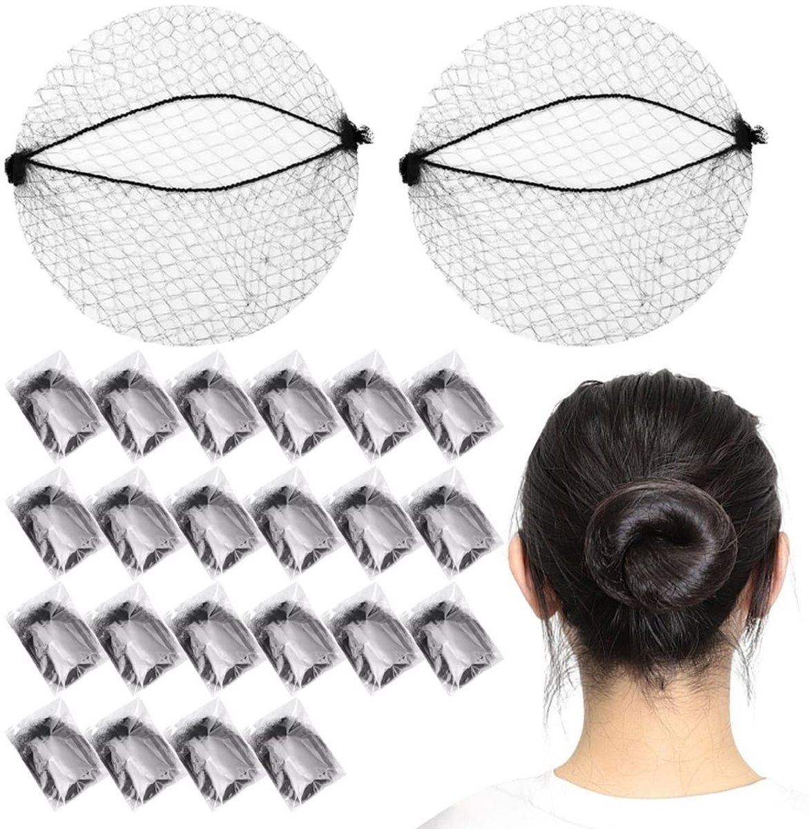 Solidchoice - Set van 24 Onzichtbare Haarnetten met Elastische Rand