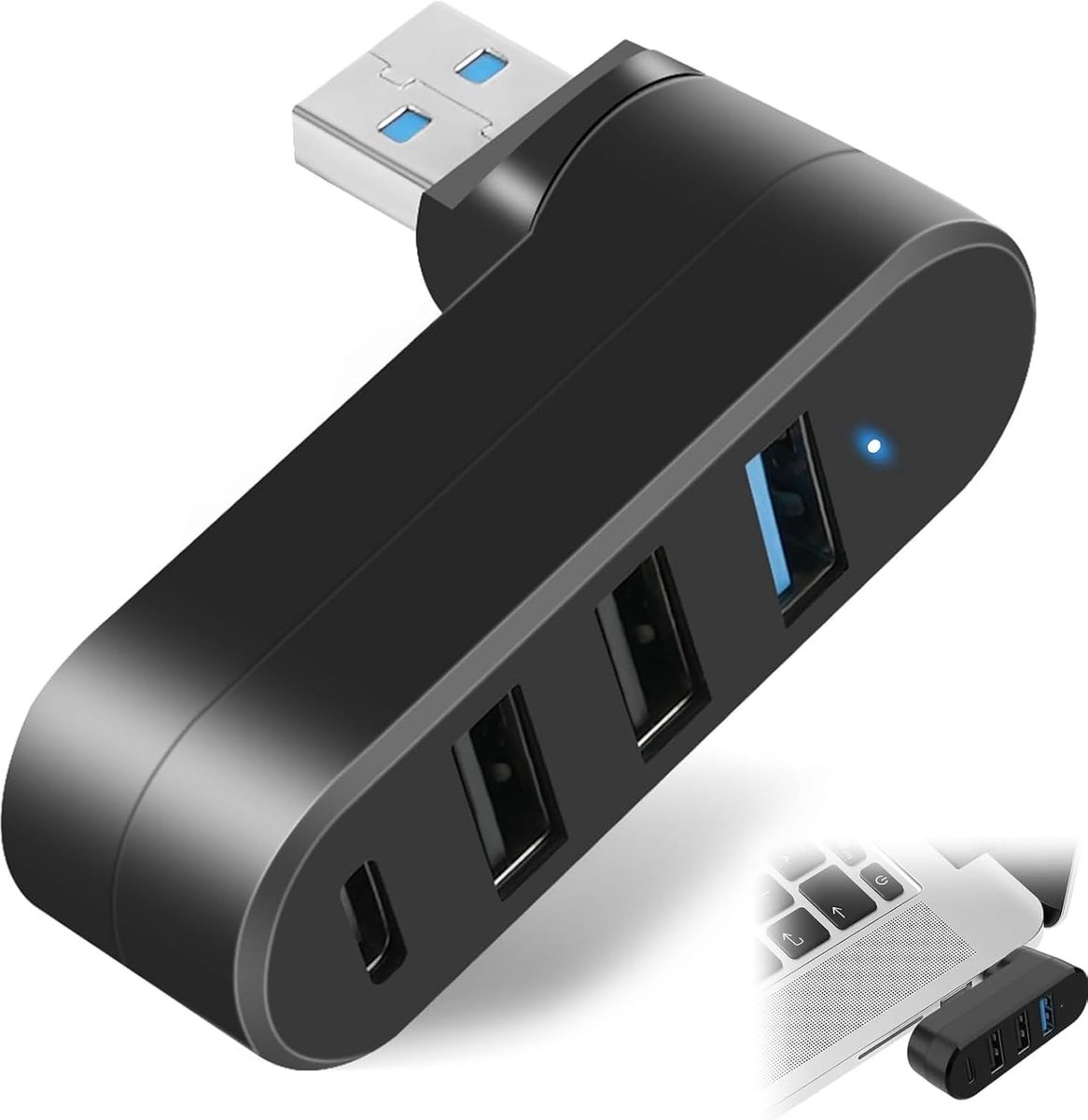 4-poorts USB Mini Hub, 4-in-1 USB Hub met 1 USB C, Ideaal voor Laptop en PC, Snelle Gegevensoverdracht