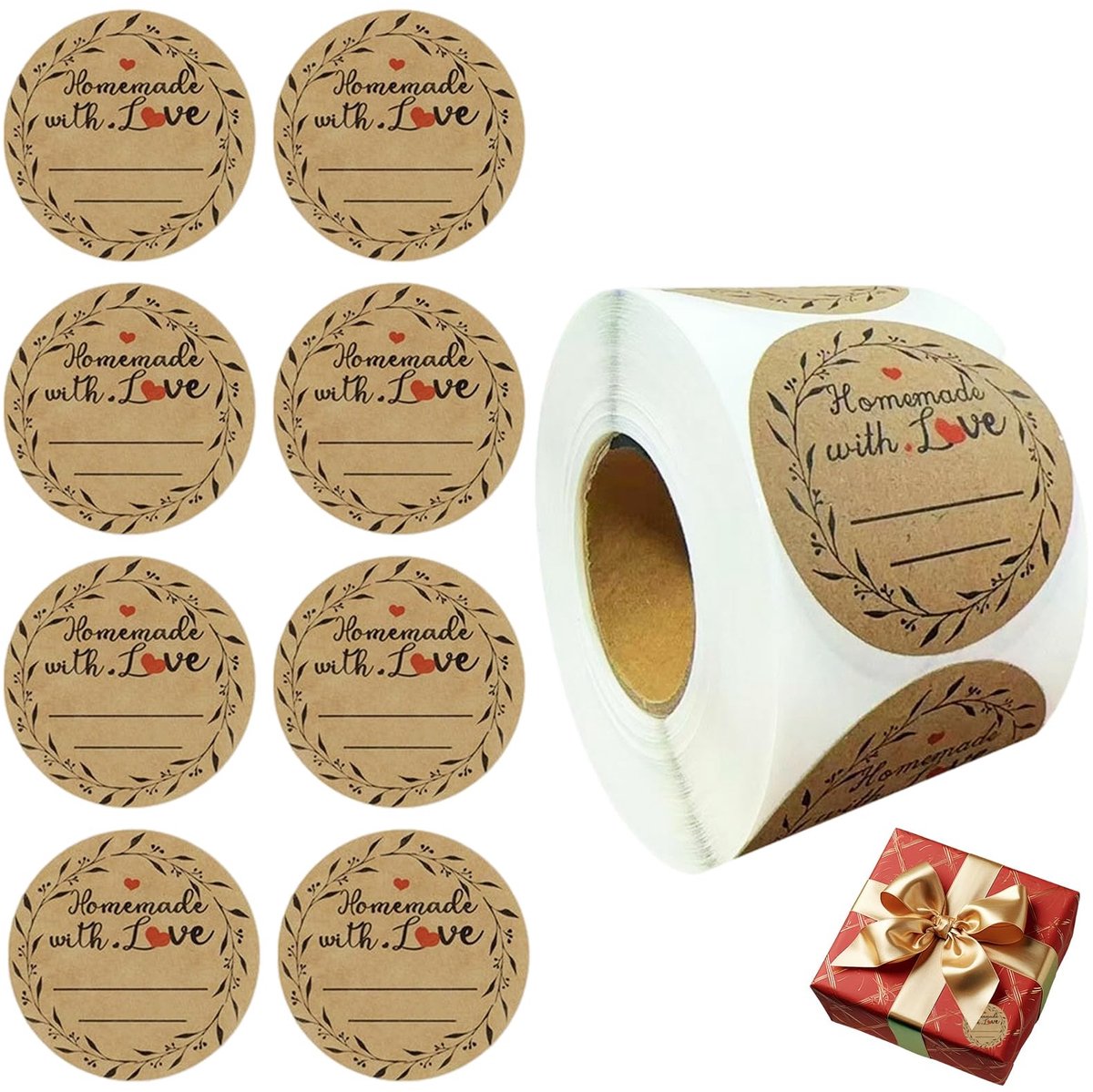 Solidchoice - Set van 500 Kraft Papieren Stickers voor Keuken en Cadeaus