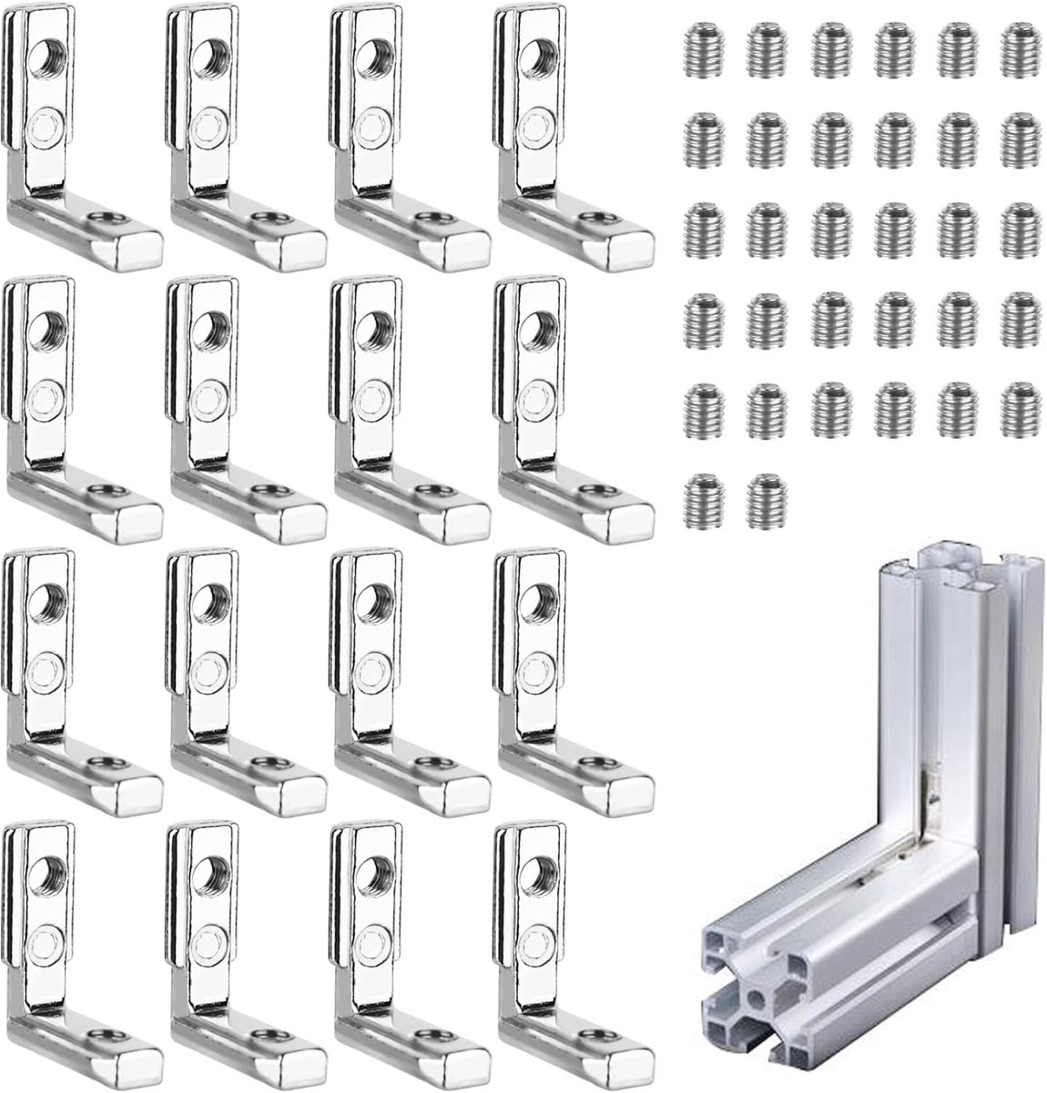 Solidchoice - Set van 16 T-groef Hoekverbinders met 36 Schroeven