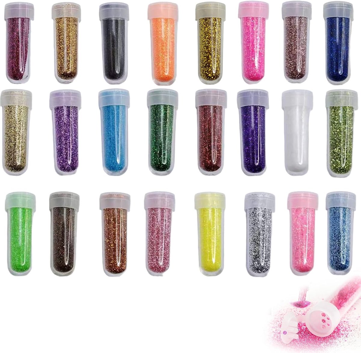 Glitterpoeder 24 stuks - kleurrijk en grof - organisch cellulose - perfect voor knutselen - ShopVlot