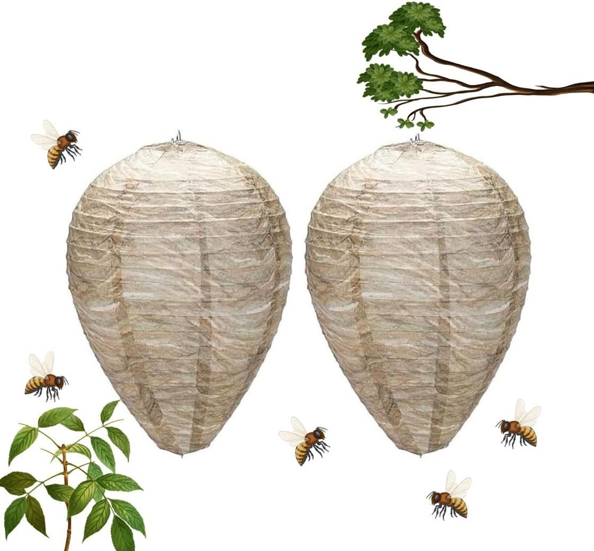 2 Stuks Nep Hornissennest, Waterdichte Wespennest Decoy, Hangend Nep Wespennest voor het Afschrikken van Wespen in Tuin en Huis