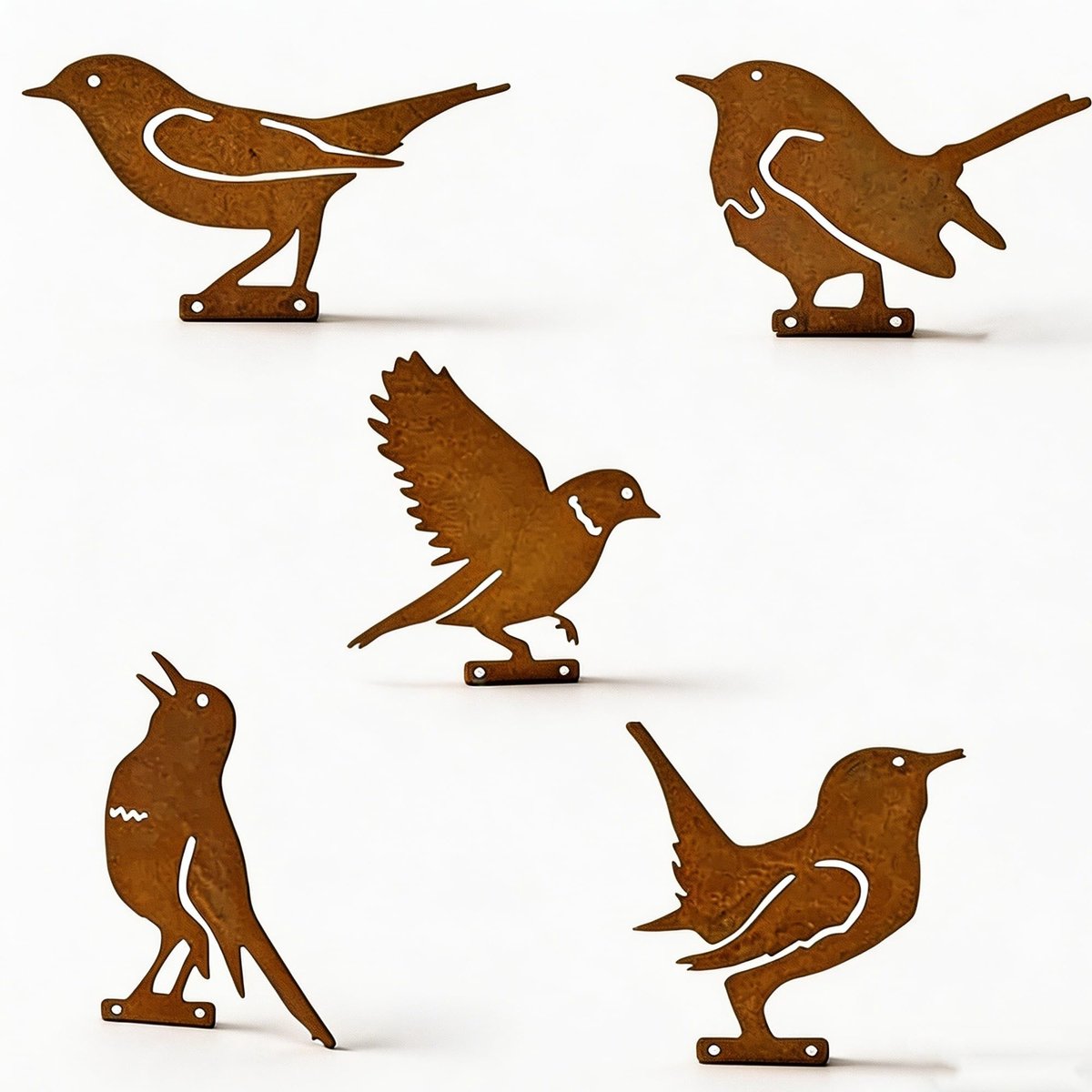 Solidchoice - Set van 5 Roestige Tuindecoratie Vogels