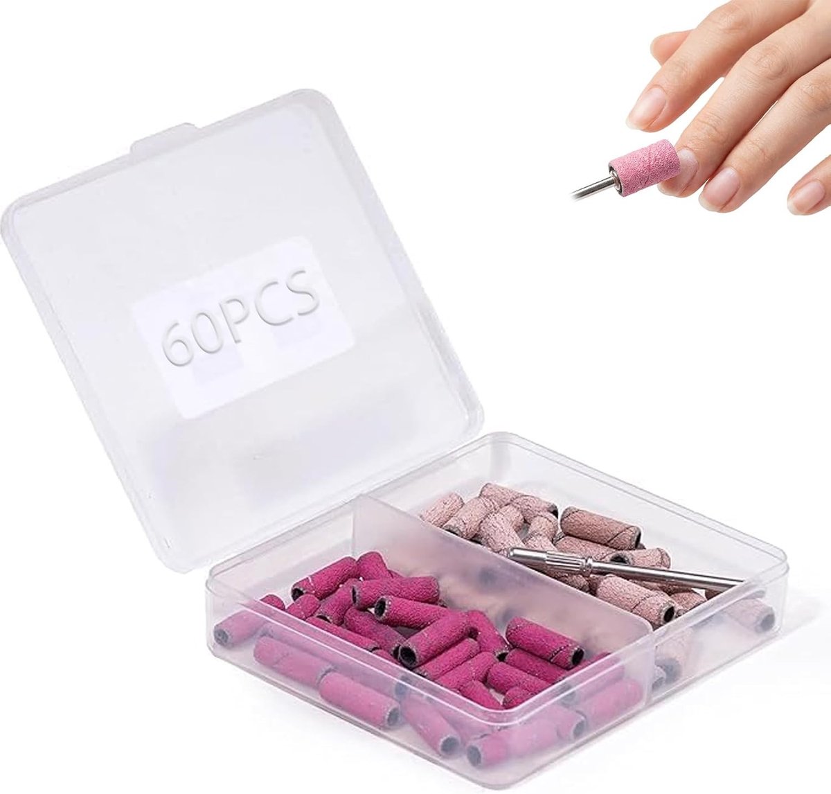 60 Stuks Gekleurde Schuurhulzen + 1 Doorn voor Professionele Nagelboren, Perfect voor Manicure en Pedicure, Hoogwaardige Nagelverzorging Accessoires