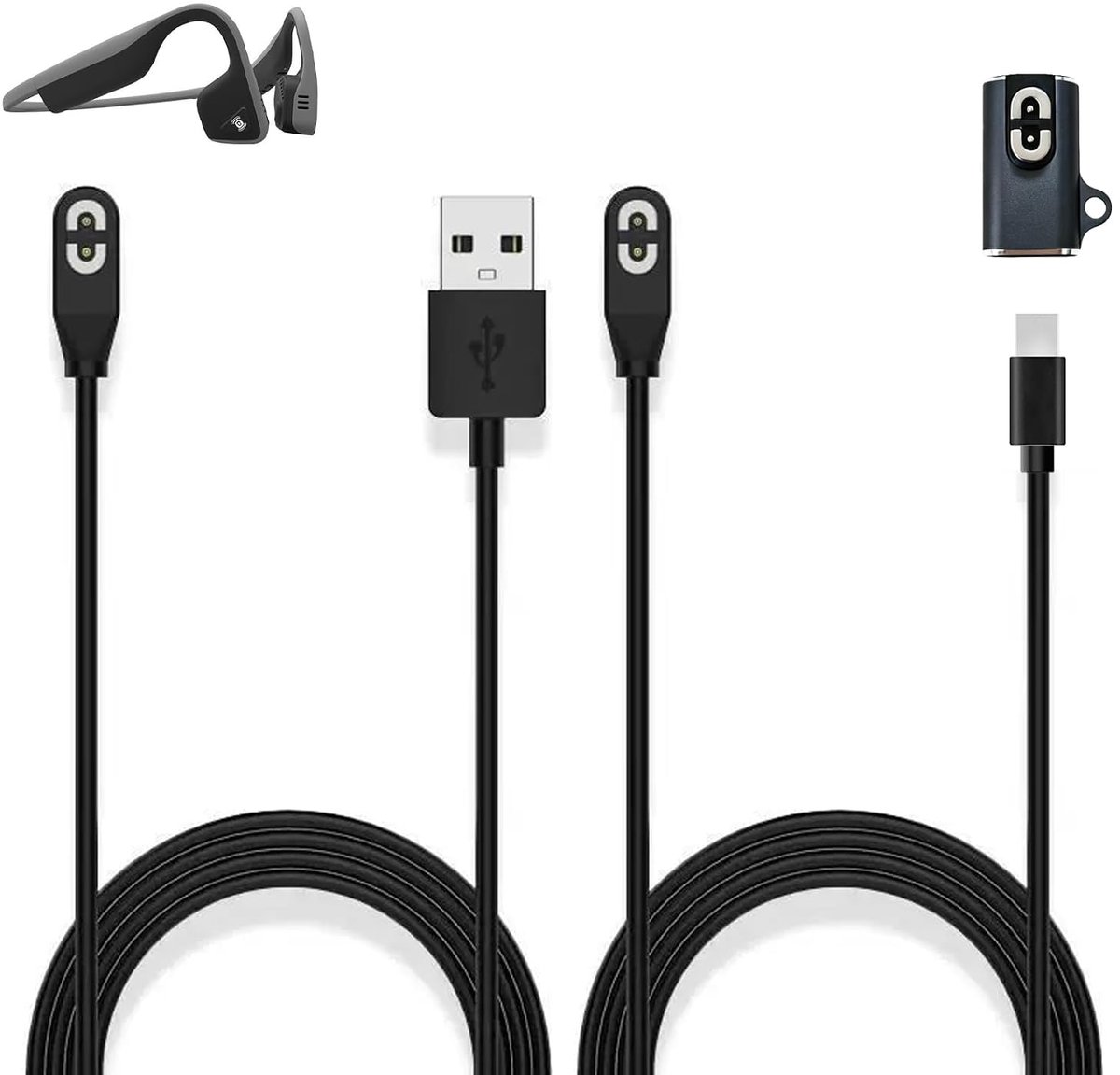 Magnetische oplader voor hoofdtelefoon - 3 stuks - USB-poort en USB-C-poort - ShopVlot