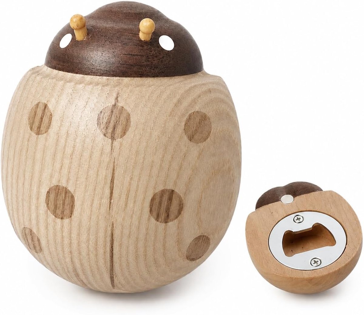 Houten flessenopener - Essen met magneet - Lieveheersbeestje - Altijd binnen handbereik - ShopVlot