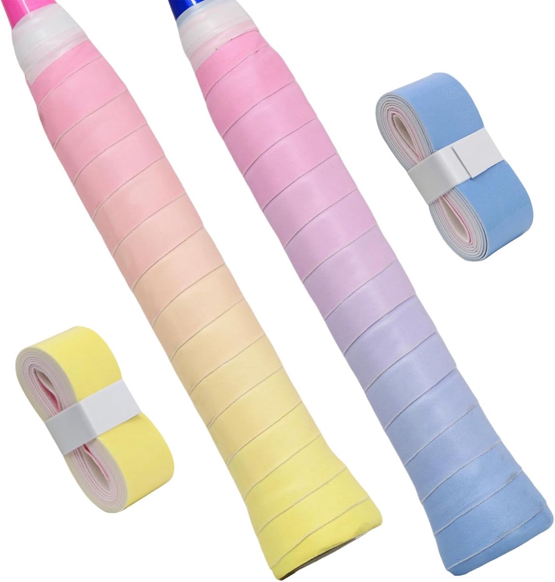 Overgrip voor tennisrackets en badminton - antislip - kleurverloop geel-roze en blauw-roze - ShopVlot
