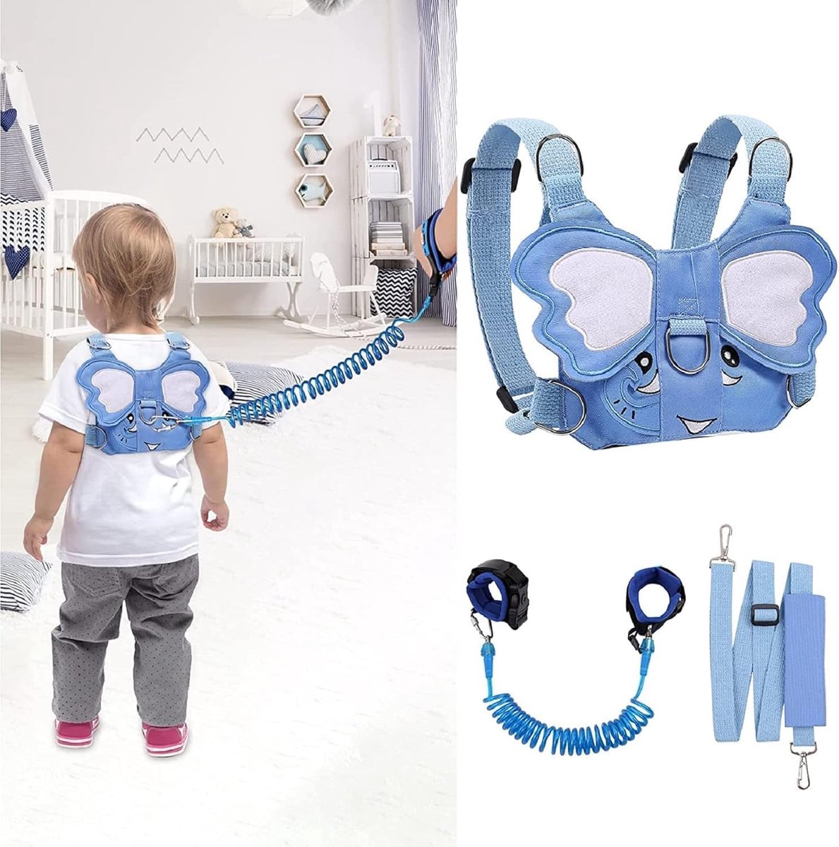 Kinderen Leash - 3-in-1 Olifant Anti-verlies Kinderlijn - Veilig Polsband - Ondersteunend Loopharnas voor Kinderen - ShopVlot