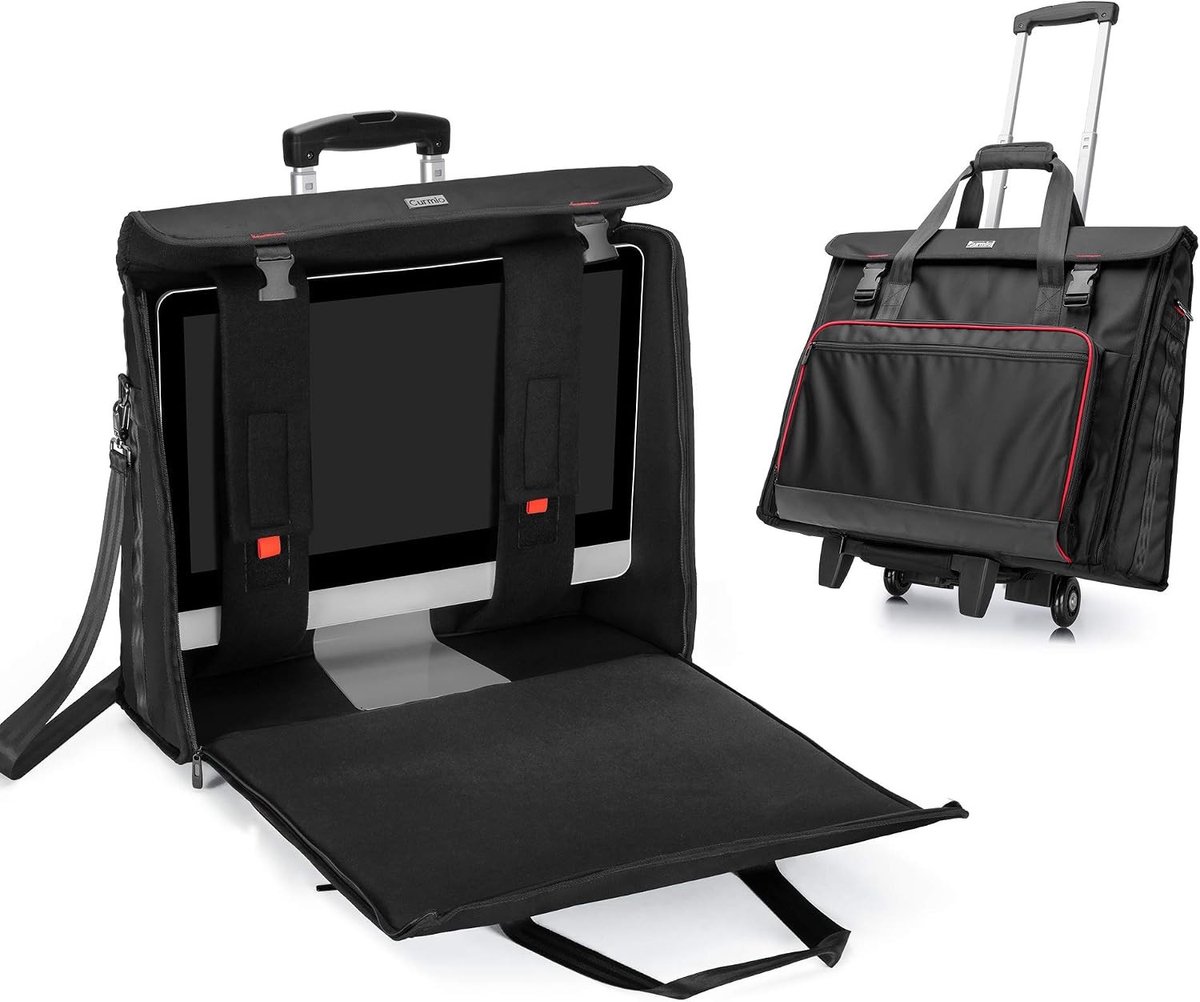 Draagbare Opbergkoffer voor 21.5" Desktop Computer, Afneembare Trolley voor iMac Monitoren en Accessoires, Zwart