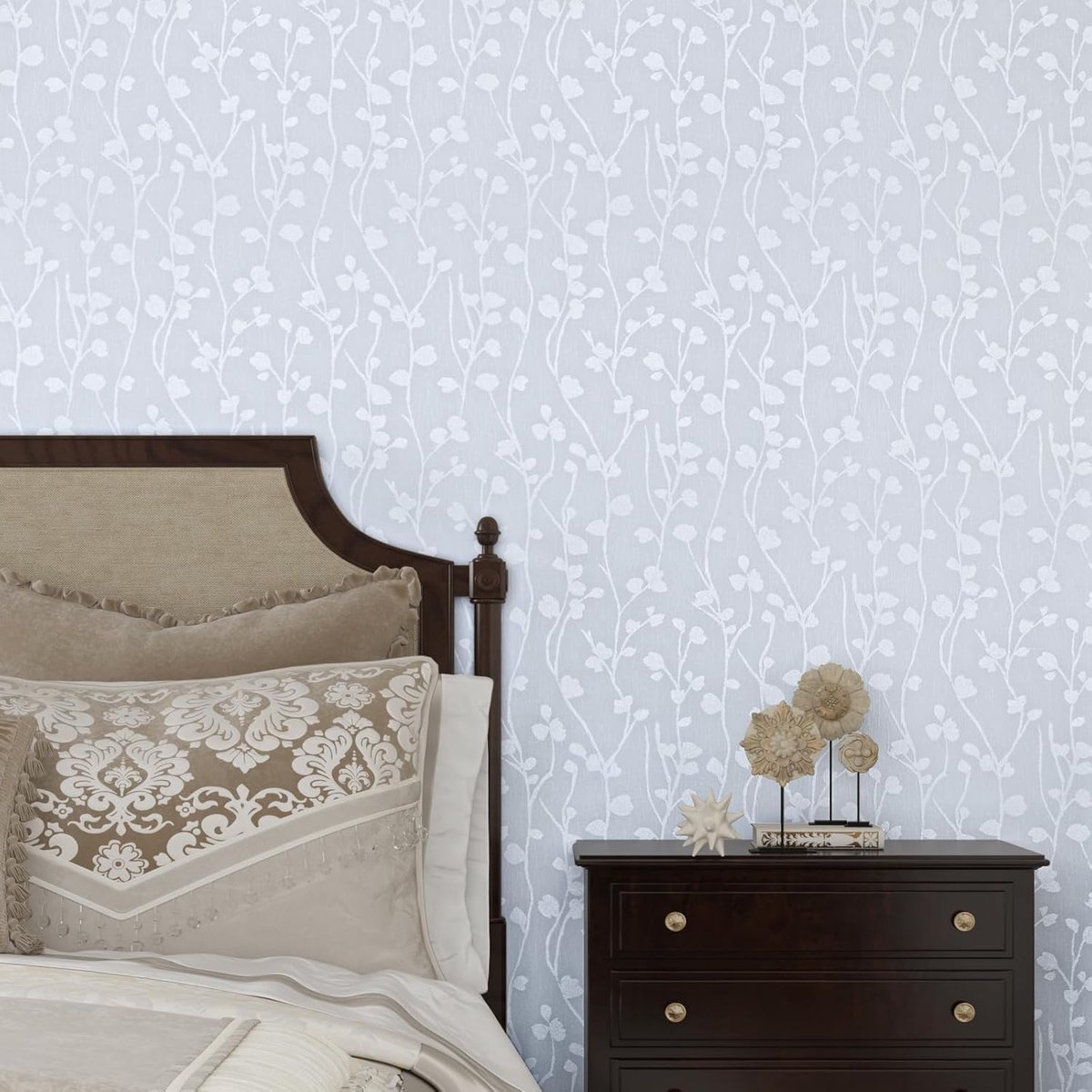 Behang 40cmx200cm - Zelfklevend Wit - Bladerenpatroon - Perfect voor Woonkamer en Slaapkamer - ShopVlot