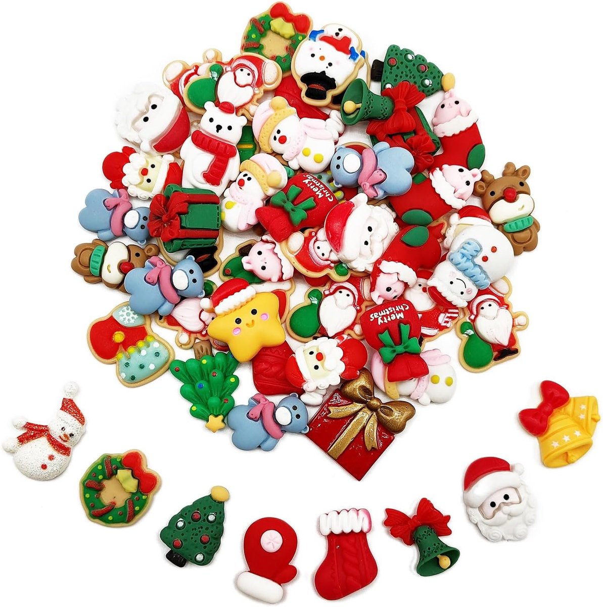 Miniatuur kerstdecoraties 60pcs - kerstfiguren van hars - voor DIY sieraden maken - ShopVlot