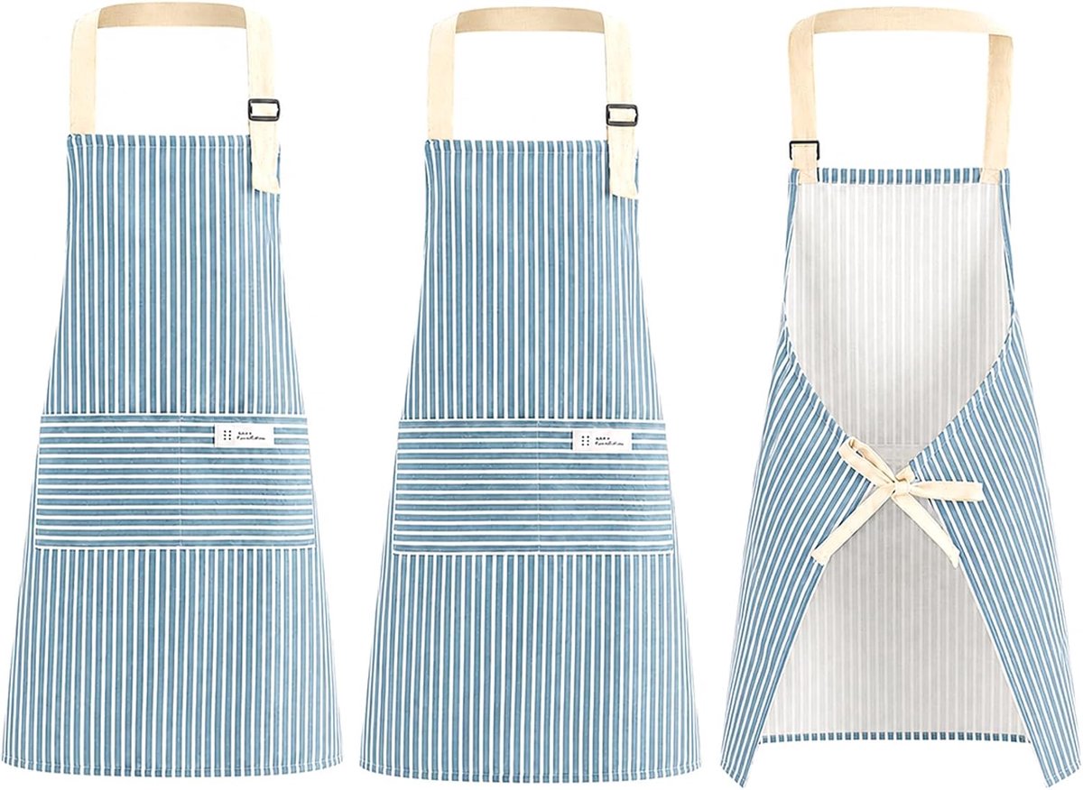 Keukenschort 3 stuks - verstelbaar - met 2 zakken - ideaal voor koken en bakken - ShopVlot