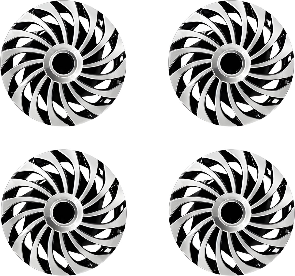 Wieldoppen 15 Inch Set 4 Stuks - Velgen - Universeel Cycloon Zwart/Zilver - Auto Accessoires
