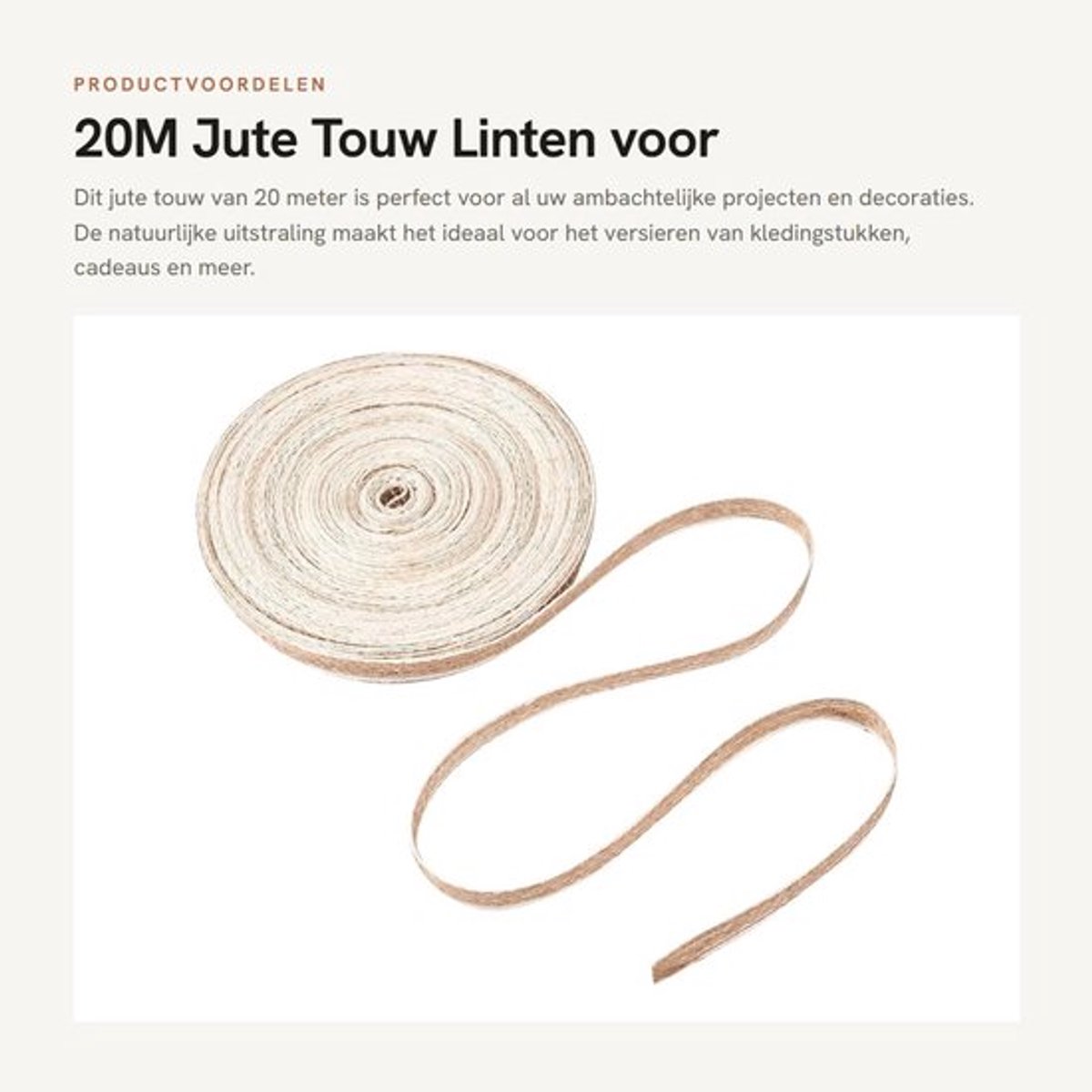 Jute Touw 20M - Natuurlijke Jute Linten - 10 mm Breed - Milieuvriendelijk - Voor Kledingaccessoires - Voor Ambachten - Jute Lint