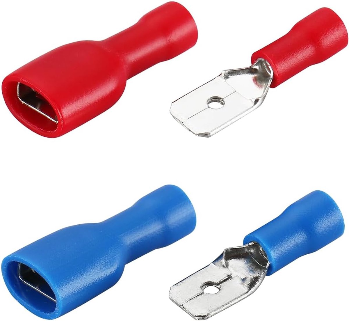 Vinyl snelkoppelingen 100 stuks - 6.3 x 0.8 mm - rood/blauw - veilige en snelle verbinding - ShopVlot