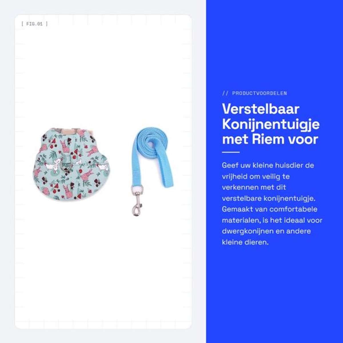Konijnentuigje Verstelbaar - Zachte Riem - Harnas voor Kleine Dieren - Duurzaam Polyester - Ademend en Lichtgewicht - Huisdierharnas