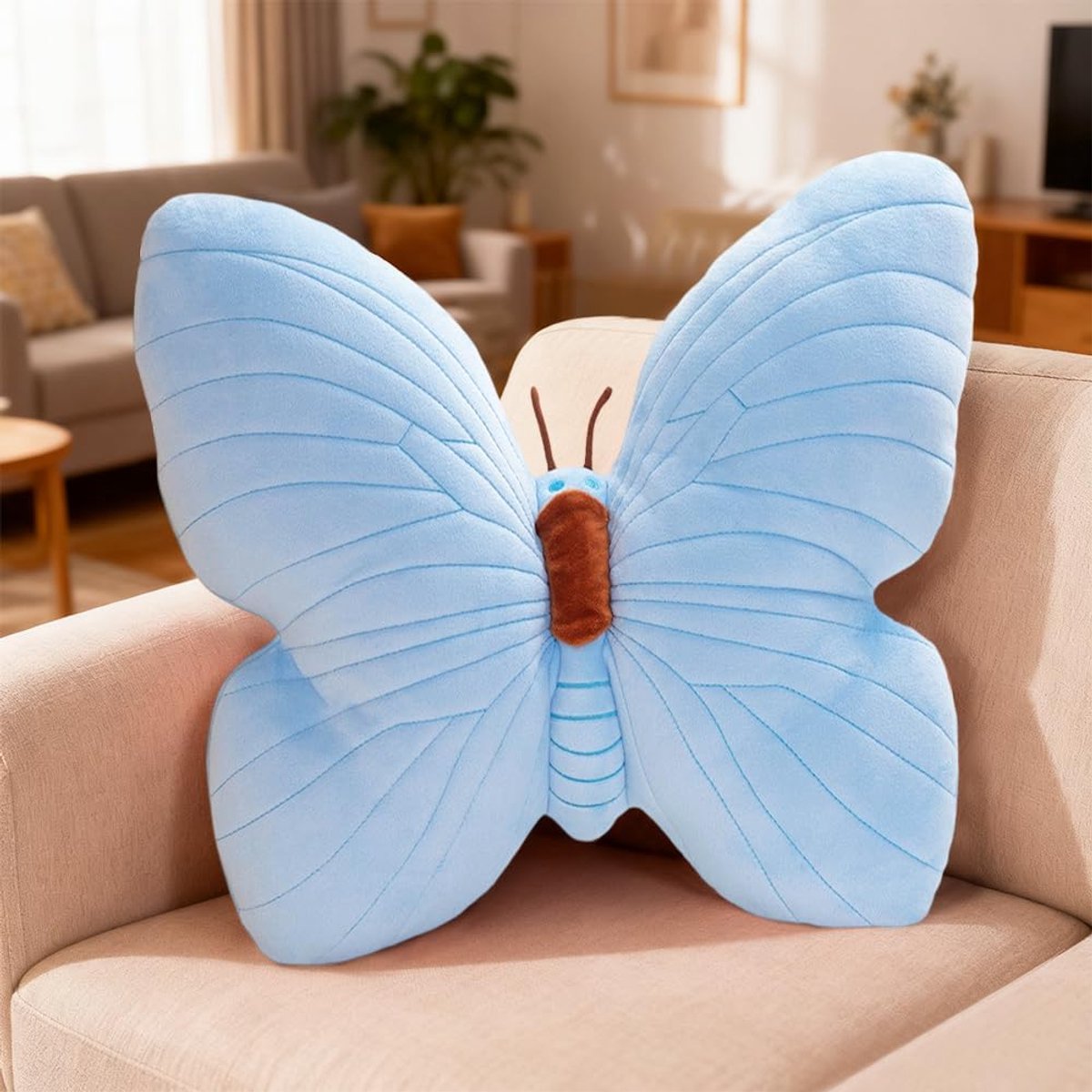 Vlinderkussen 40 cm - pluche sierkussen - decoratief vlinderdesign - stijlvol voor bank of bed - ShopVlot