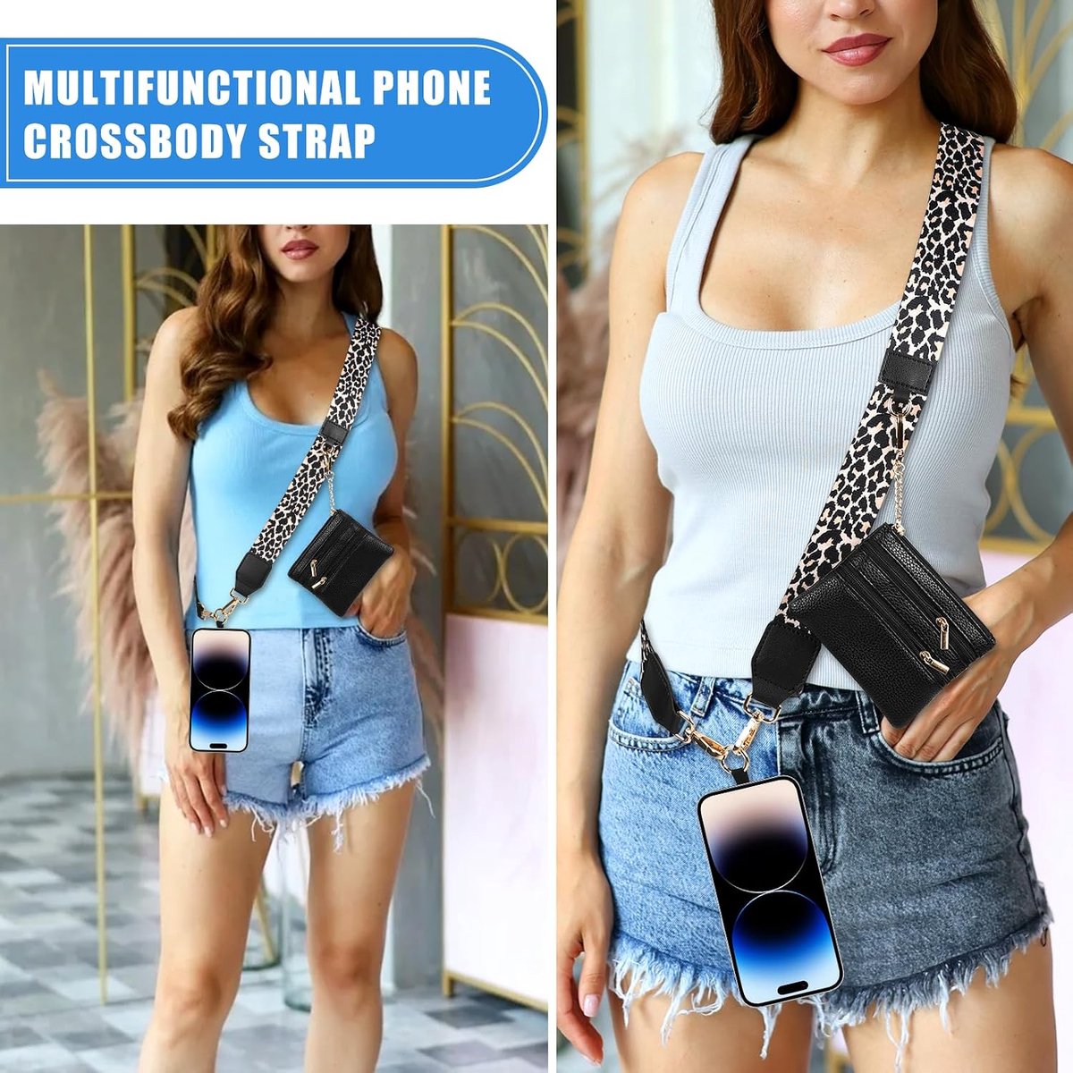 Mobiel met portemonnee - verstelbare crossbody telefoonband - antitheft wristband - veilig en stijlvol gebruik - ShopVlot