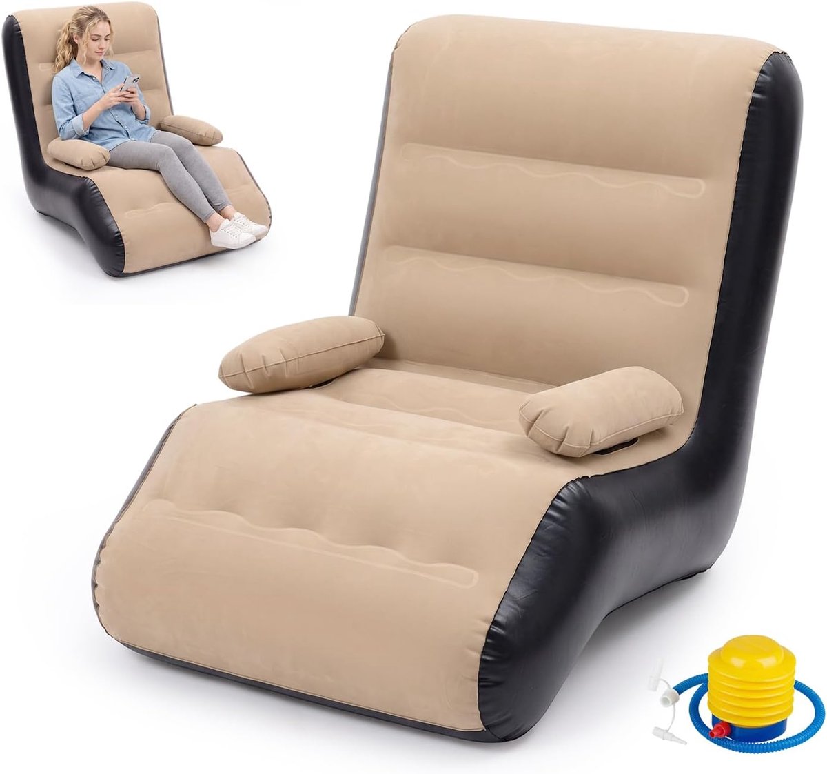Opblaasbare sofa met armleuningen - waterdichte luchtsofa - bruin flock-PVC - comfortabel voor binnen en buiten - ShopVlot