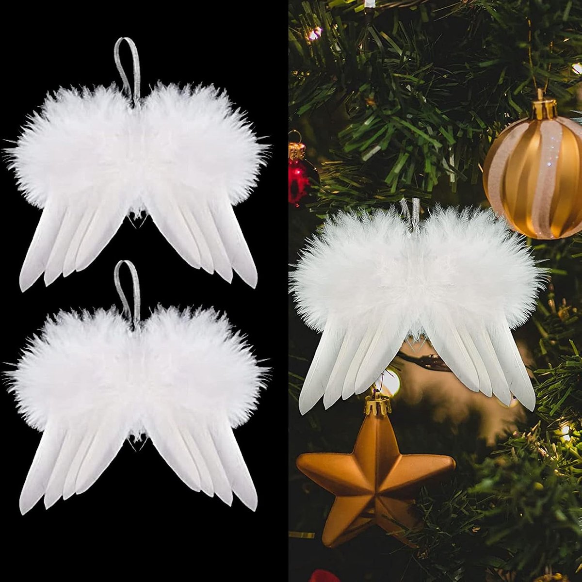 Engelenvleugels kerstdecoratie 14 x 16 cm - echte veren - 10 stuks - perfect voor kerstboomversiering - ShopVlot