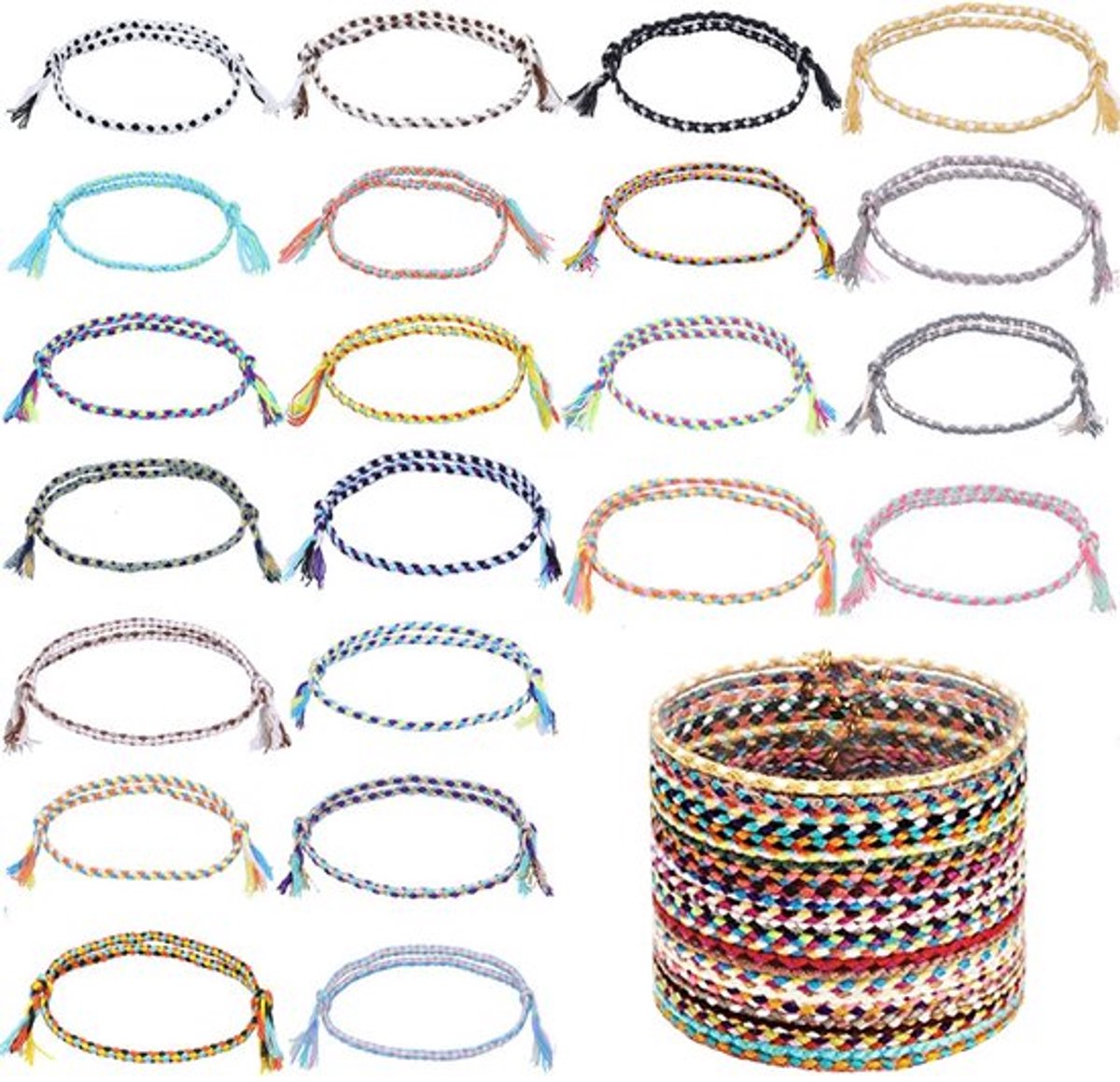 Vriendschapsarmbanden 22 stuks - Geweven Katoen - Verstelbaar - Boho Armbanden - Handgemaakt - Kleurrijk en Duurzaam