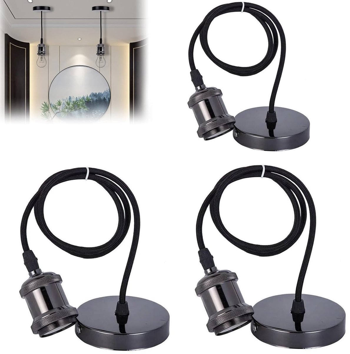 E27 lamp ophangingen 3-pack - retro met kabel 100 cm - vintage design - ideaal voor thuis en horeca - ShopVlot