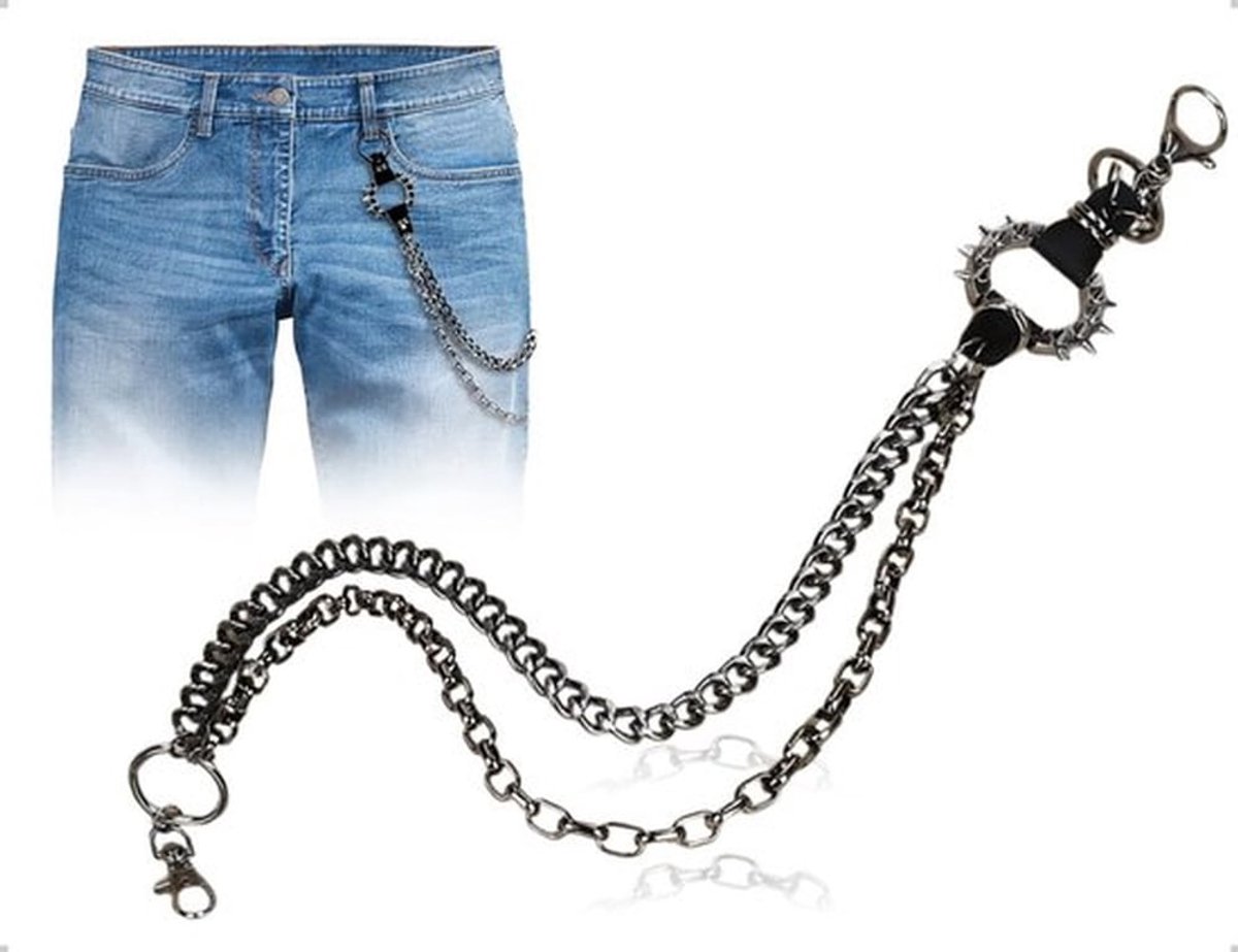 Broekketting Dubbellaags Ontwerp - Punk/Klinknagels - Heren/Dames - Zwart - Stevig/duurzaam - Modieus Accessoire - Ketting