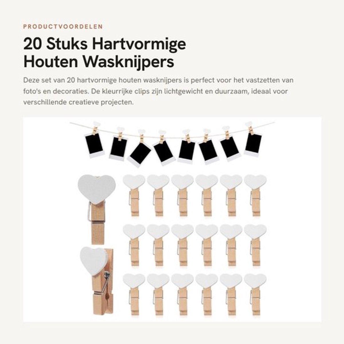 Houten Wasknijpers Groot - 20 Stuks - Stevig - Mini Clips - Decoratie - Licht en Duurzaam - Afmetingen 3,80 x 2,00 x 1,80 cm