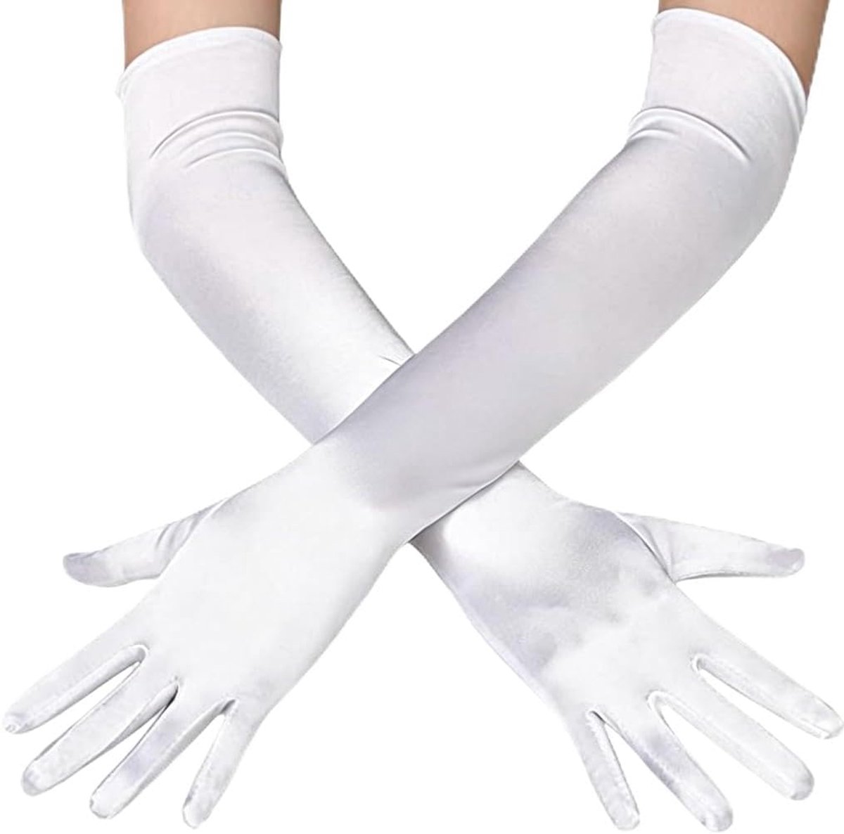 Lange witte satijnen handschoenen voor vrouwen (52 cm) - elegante over-de-elleboog handschoenen - ShopVlot