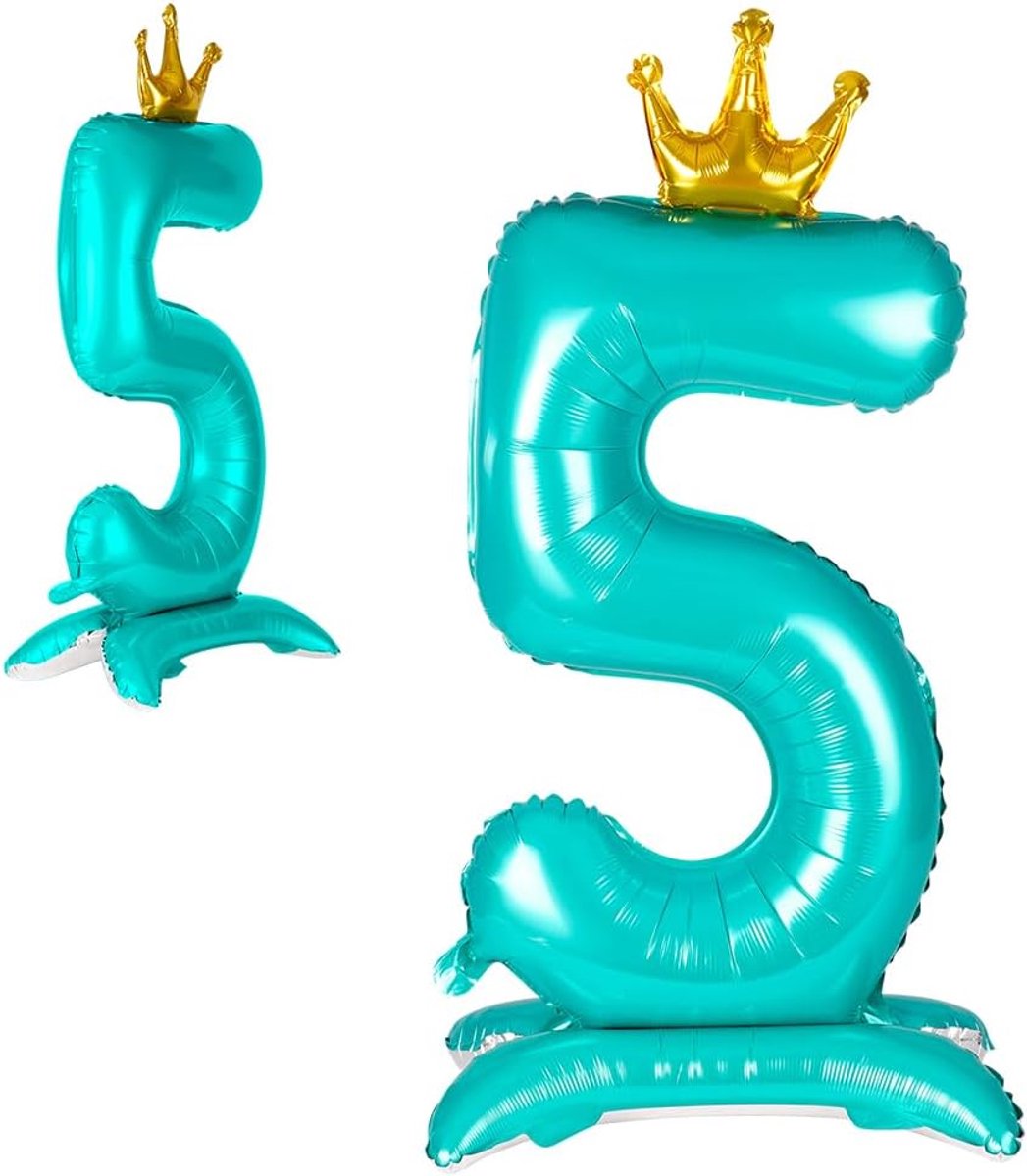 Staande kroon nummer 5 ballon - 107 cm grote folie ballon - zelfopblazend - perfect voor 5e verjaardag - ShopVlot