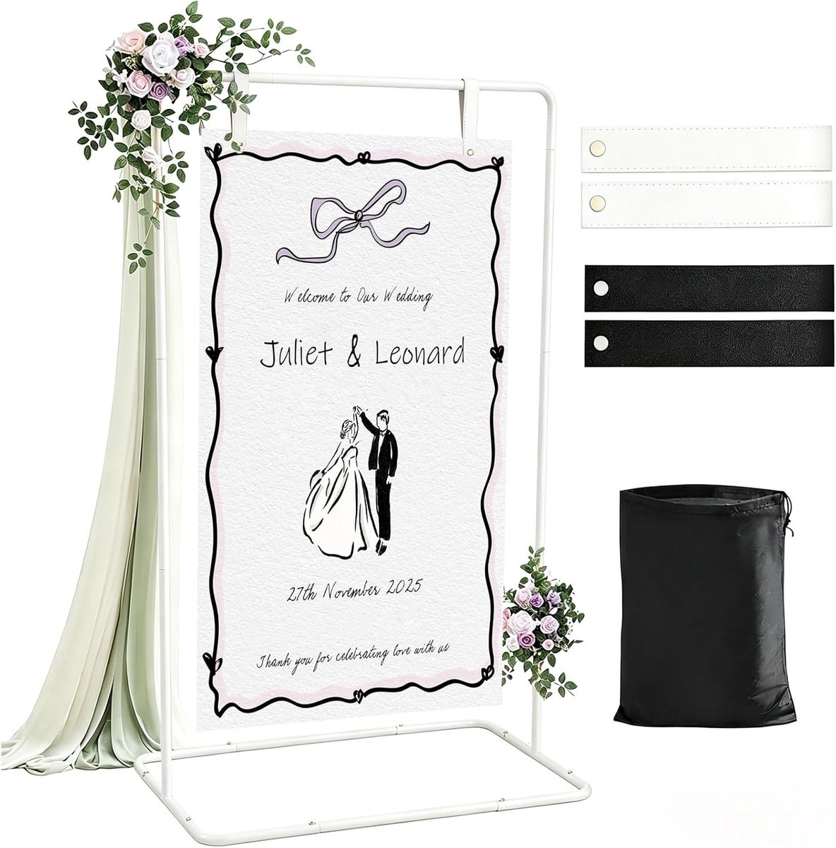 Wedding sign holder 173 cm - hoogte verstelbaar - met leren banden - ideaal voor ceremoniële aankleding - ShopVlot