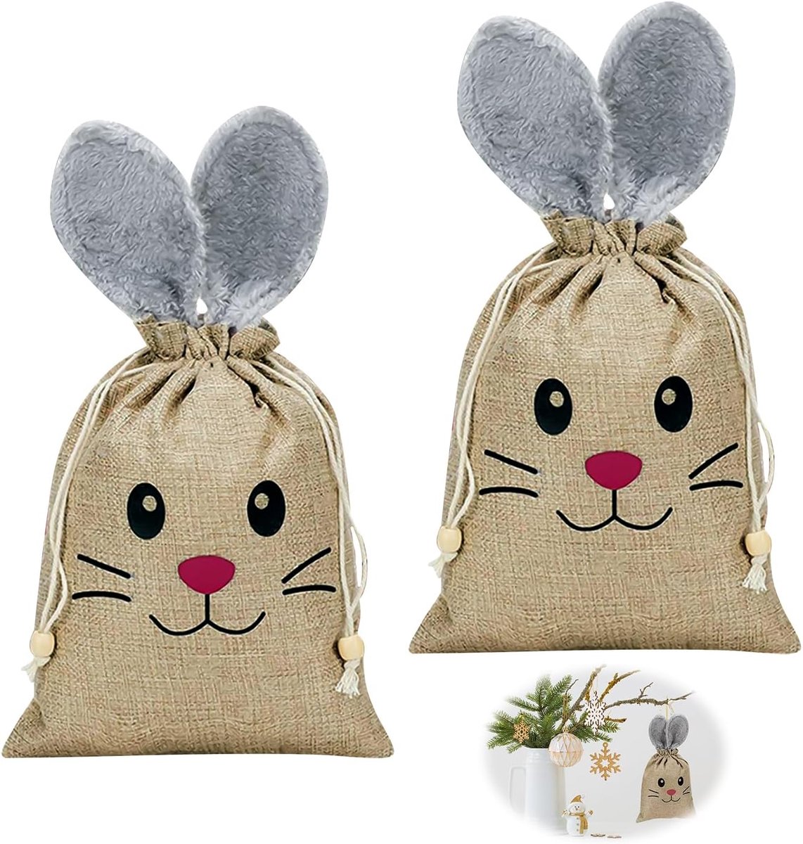 Paashaasdoekzakjes 20 x 26 cm - Jute-hazenzak - Gepersonaliseerd - Perfect voor paaseieren - ShopVlot