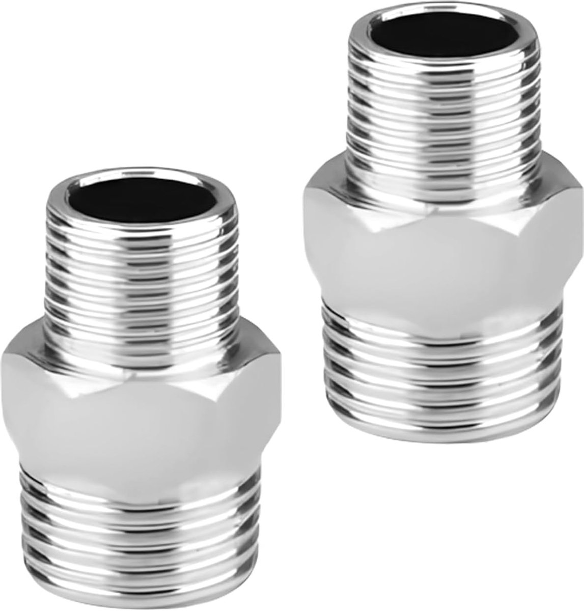 Stainless steel dubbele nippel 3/8 inch x 1/2 inch - waterpijpen connector - duurzame verbinding - ShopVlot