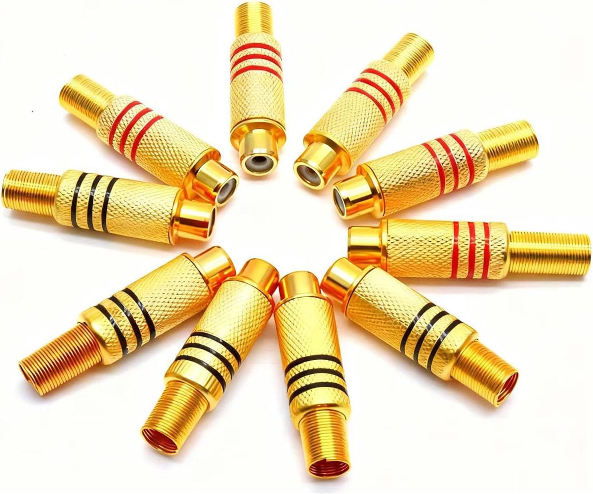 RCA soldeeraansluiting 10 stuks - verguld - met veer - ideaal voor multimedia en CCTV - ShopVlot