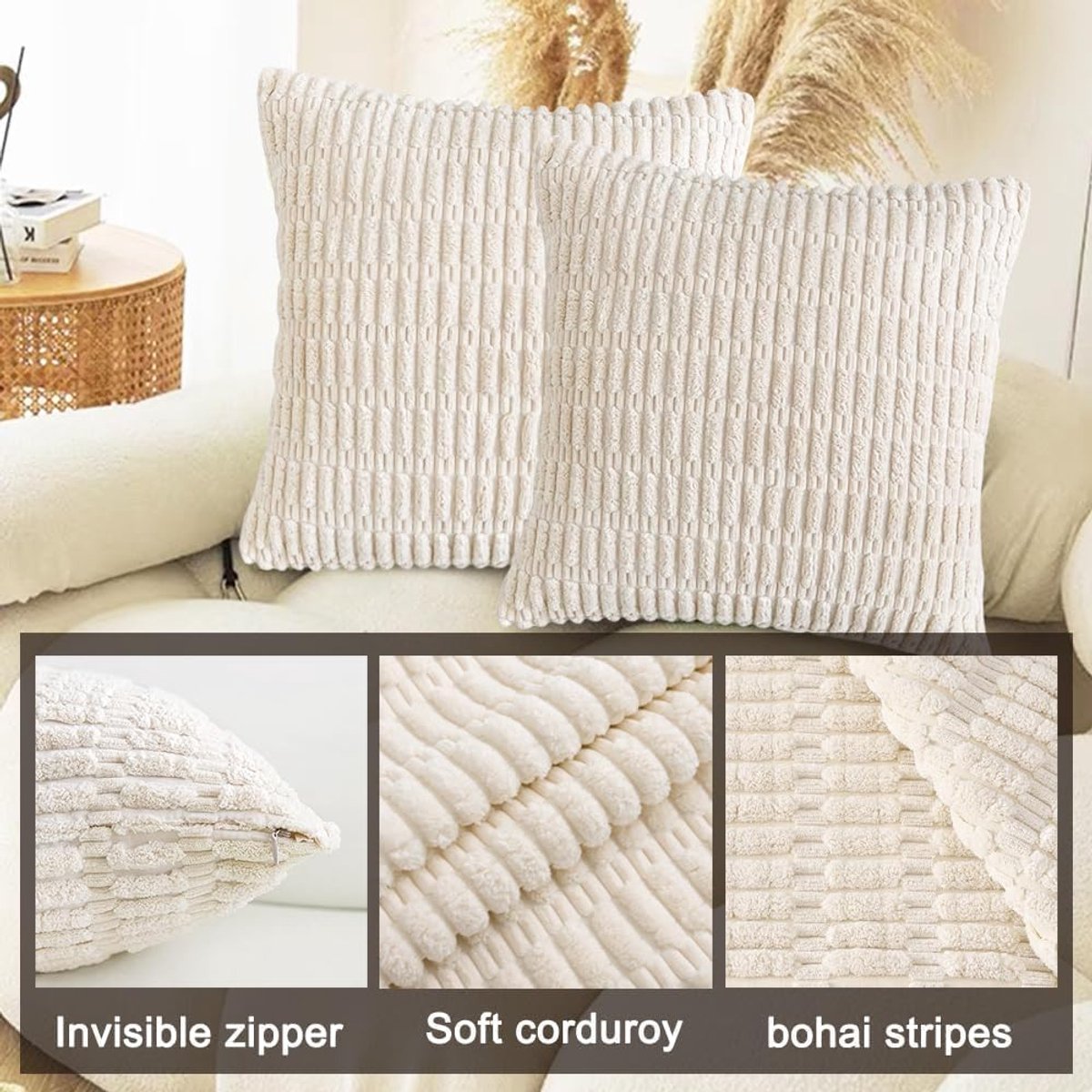 Kussenhoezen 45 x 45 cm - Zacht corduroy fluweel - Set van 2 - Decoratief voor bank en bed - ShopVlot