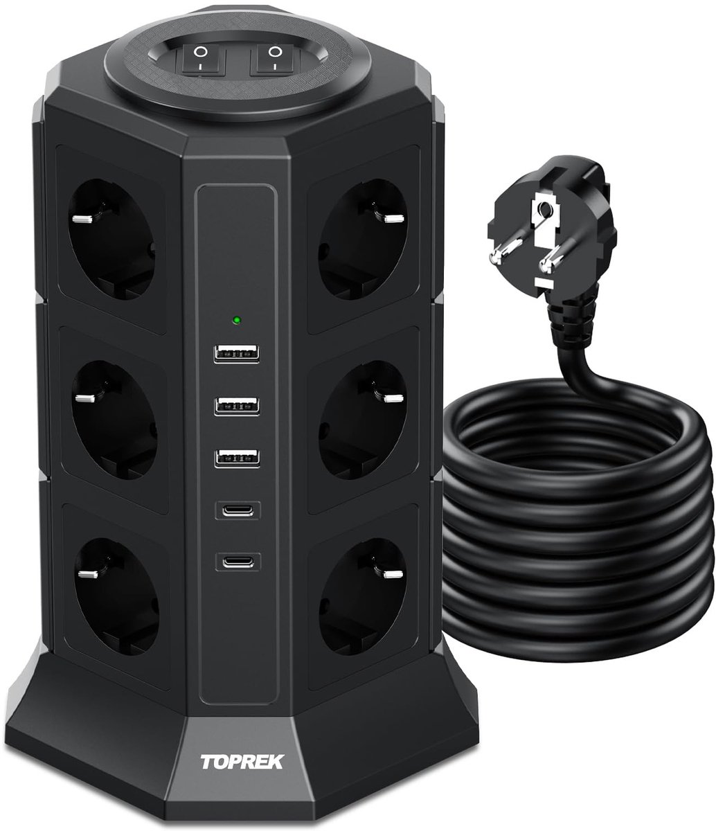 Solidchoice - Meerkamerstekker met USB en 12 Stopcontacten