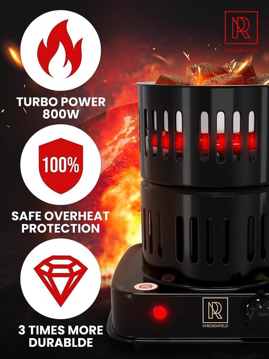 SnelShoppen - Elektrische Houtskoolaansteker 800 W Turbo met 150 cm Kabel, Afneembare Houtskoolmand en 2 Tangen voor Grillen, BBQ, Tuin en Camping van Snelshoppen — afbeelding 2