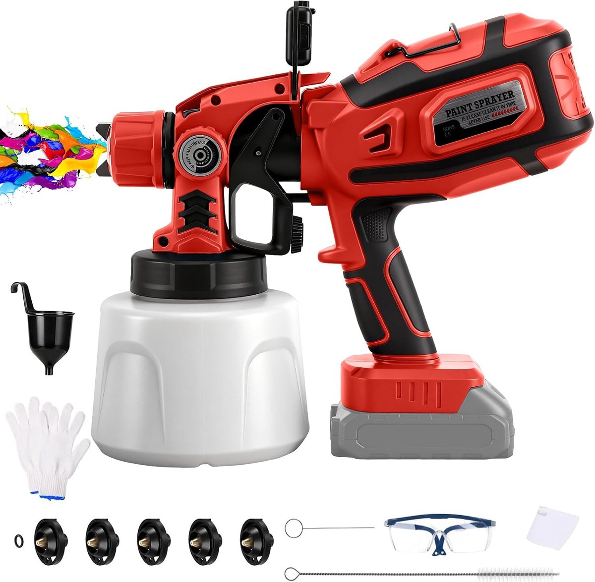 Verfspuit draadloos 200W - 1.4L reservoir - 5 messing spuitmondjes - ideaal voor snel en gelijkmatig schilderen - ShopVlot
