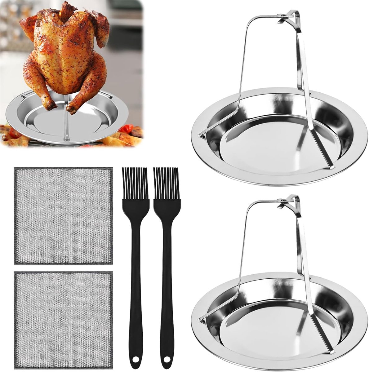 Kipgrill rek - RVS, verticaal - inclusief olieborstels en schoonmaakdoeken - ideaal voor oven en grill - ShopVlot