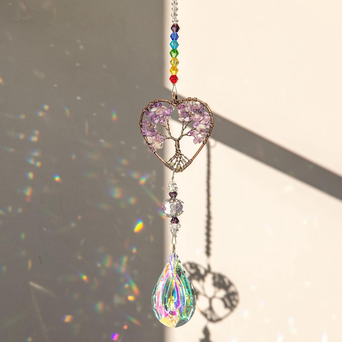 Zon vanger 33 cm - Amethist kristal - Chakra decoratie - Perfect voor ramen en tuinen - ShopVlot