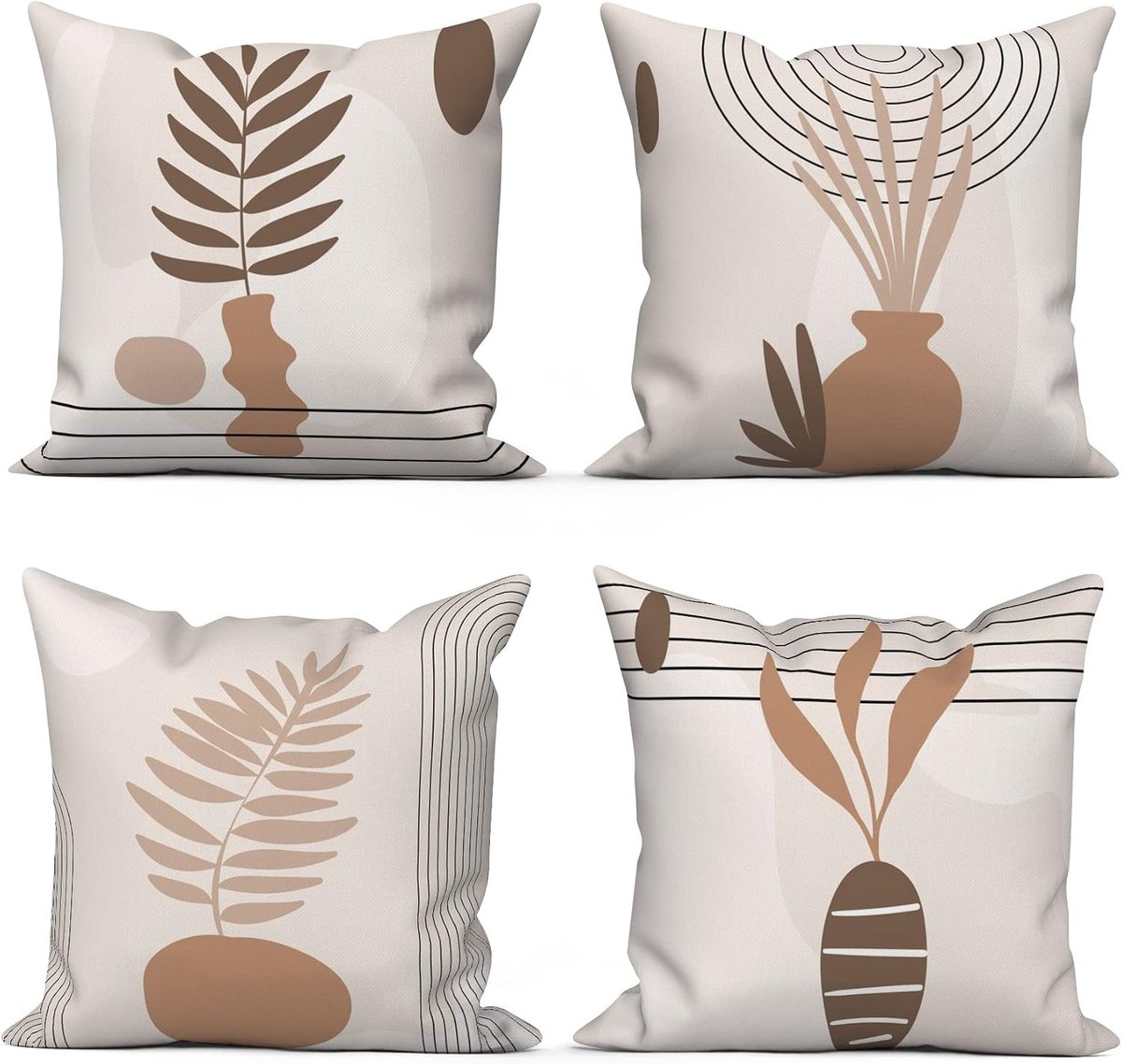 Cushion cover 40 x 40 cm - modern abstract art - bruine bladeren beige - wasbaar polyester - ShopVlot