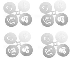 Set van 4 Latte Art Sjablonen voor Cappuccino en Decoratie van Taarten en Koekjes