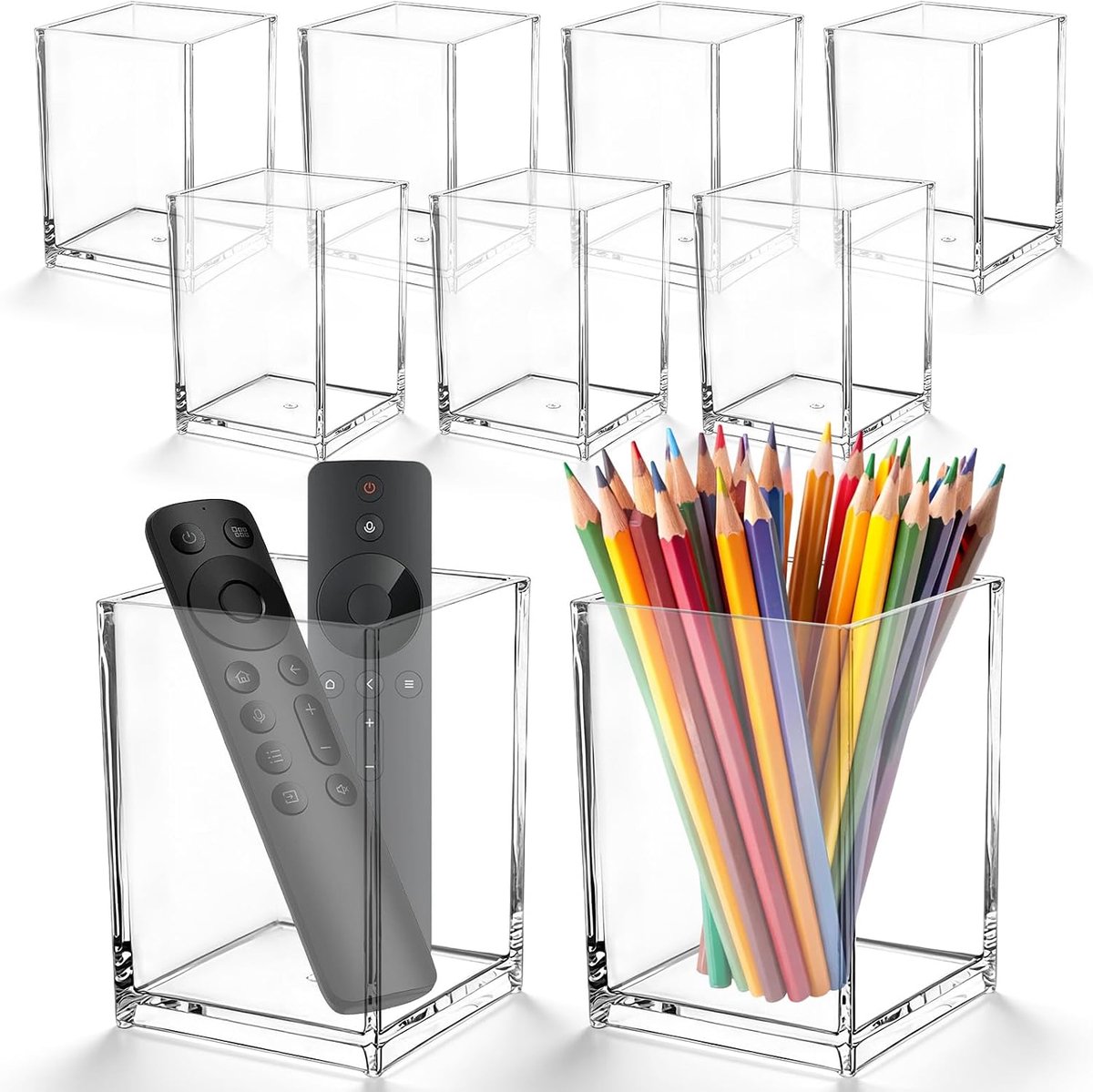 9 stuks bureaupennenhouders van transparant acryl, 10 x 6,5 x 6,5 cm, multifunctionele make-upborstelhouder voor - ShopVlot