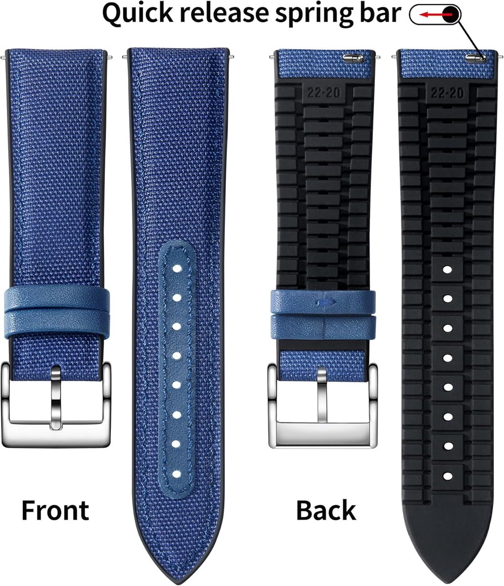 Binlun Silicone Nylon Watch Strap 18 19 20 21 22 mm Hybrid Rubber Replacement Band with Quick Release System for Men - ShopVlot