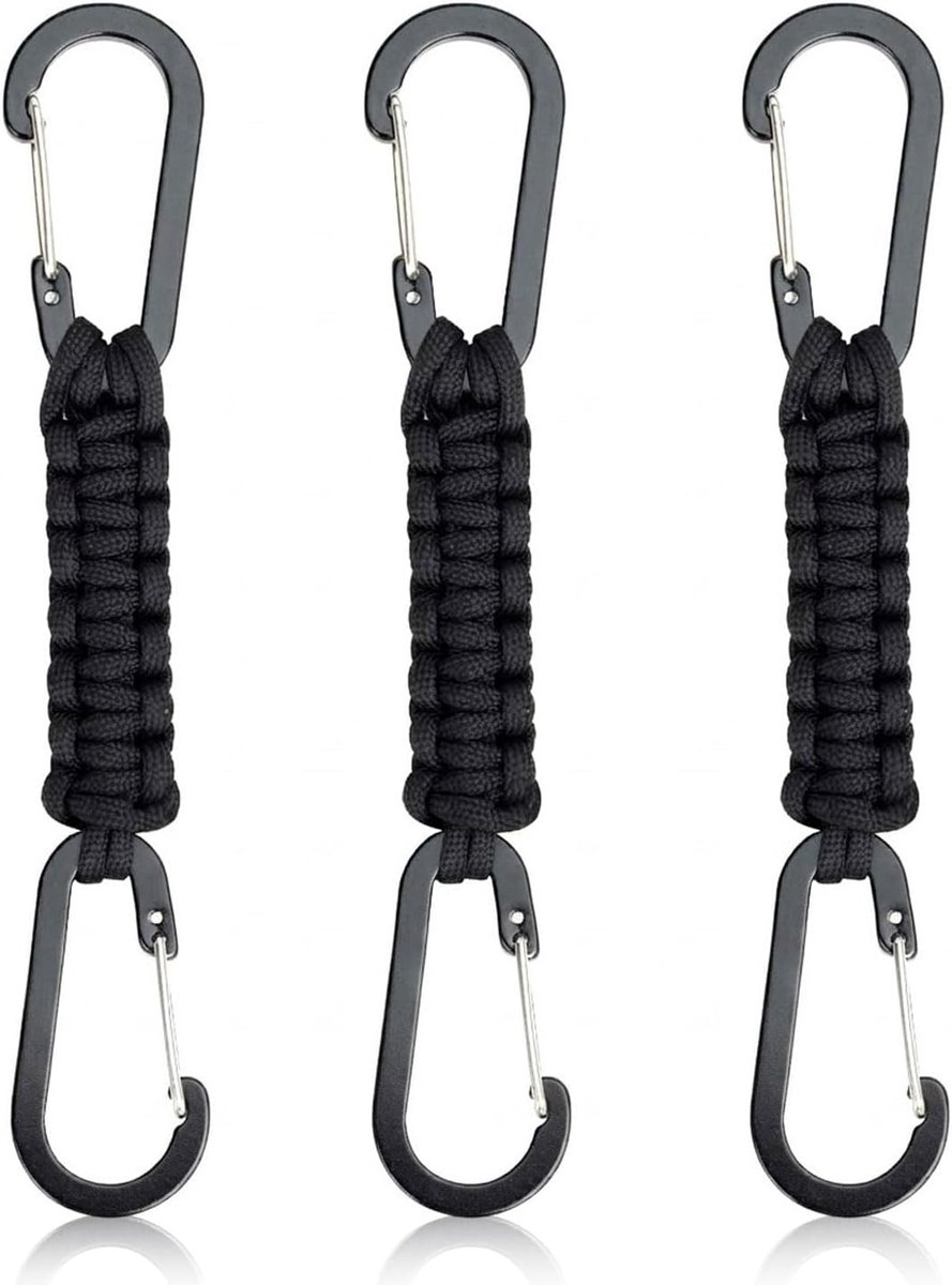 Sleutelhanger met metalen karabijnhaak voor de hals, gevlochten touw van paracord, hanger voor sleutels, riemclip of - ShopVlot